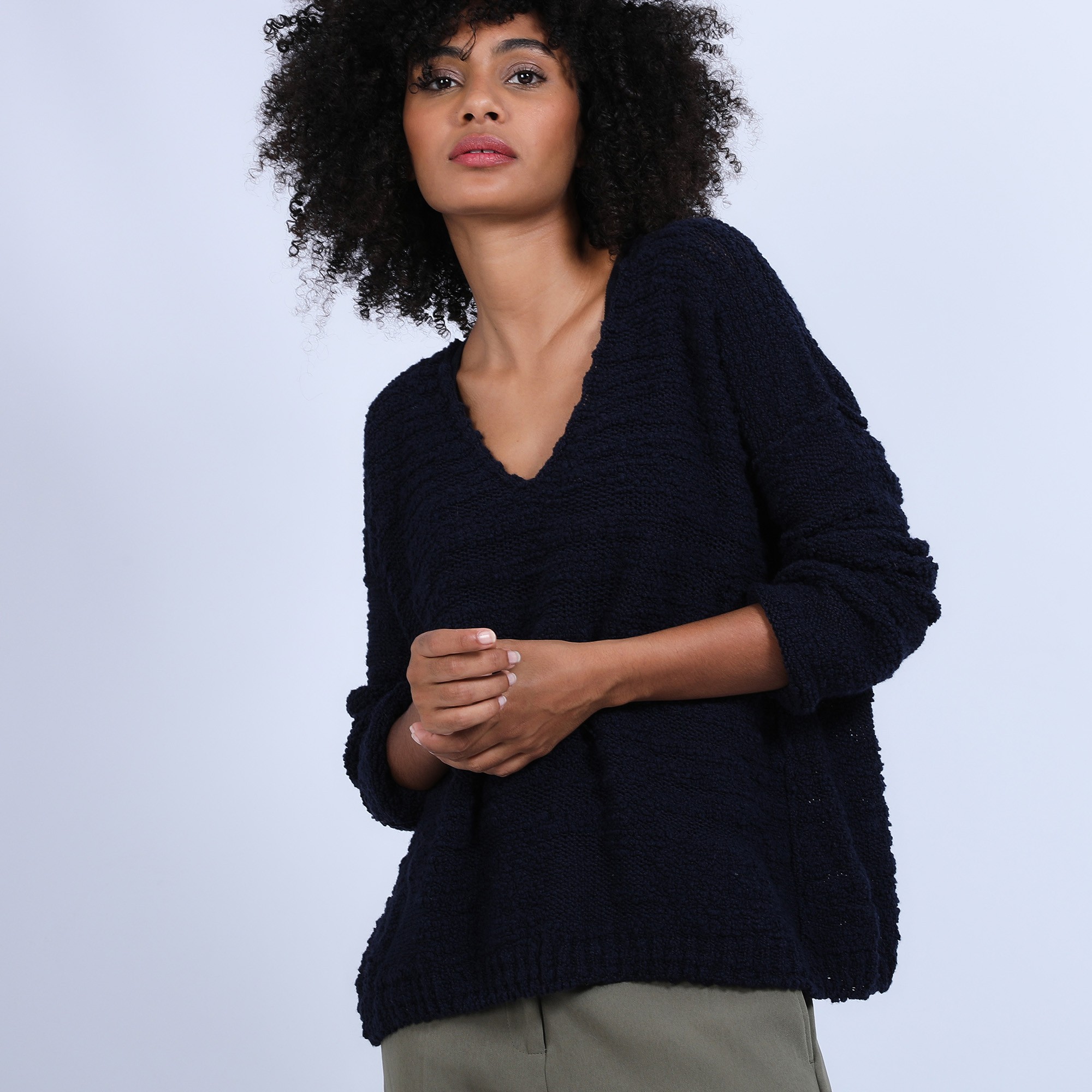 Pull ovesize col V - Sari 6640 marine - 05 Bleu marine