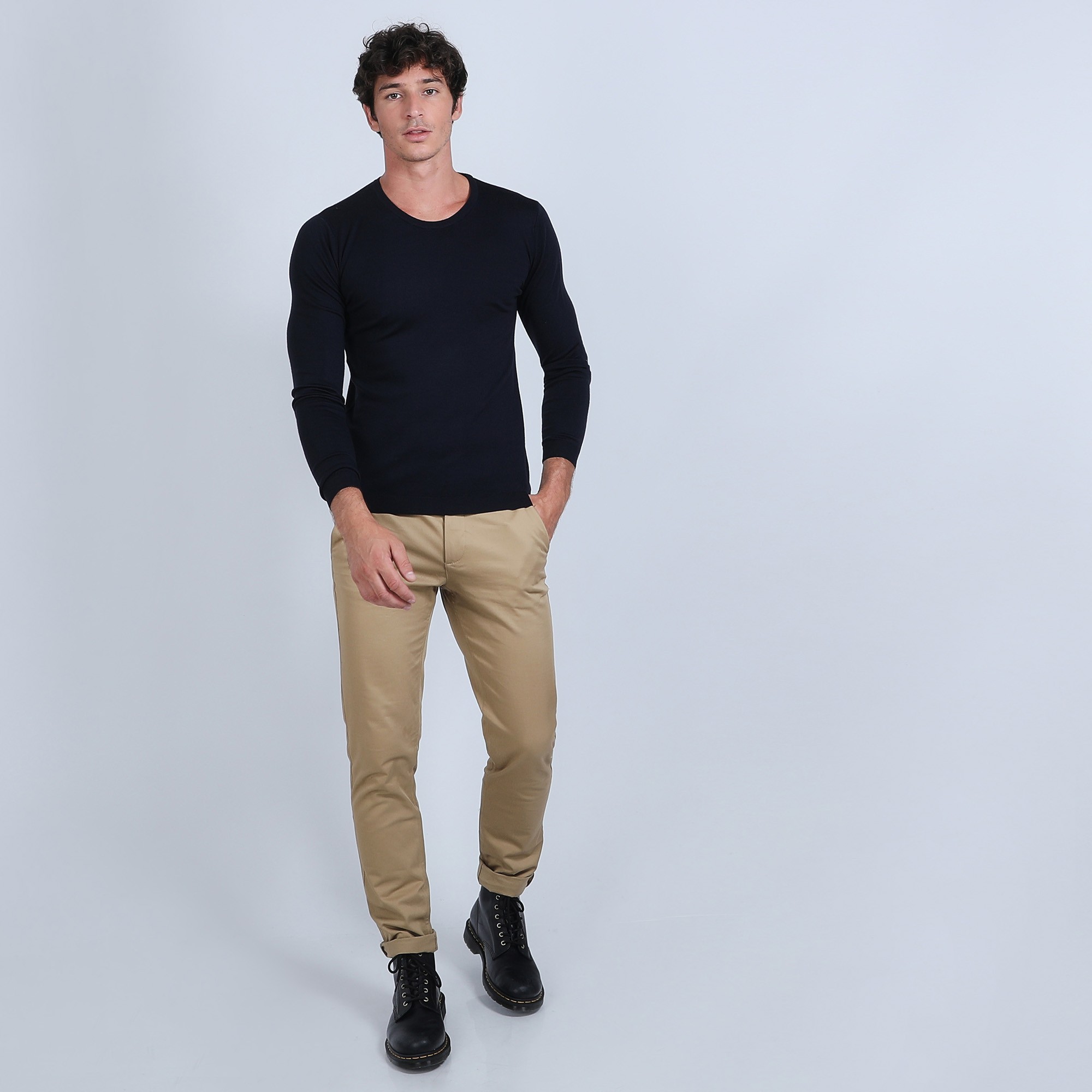 Pull col rond en laine mérinos - Bardem 6640 marine - 05 bleu marine