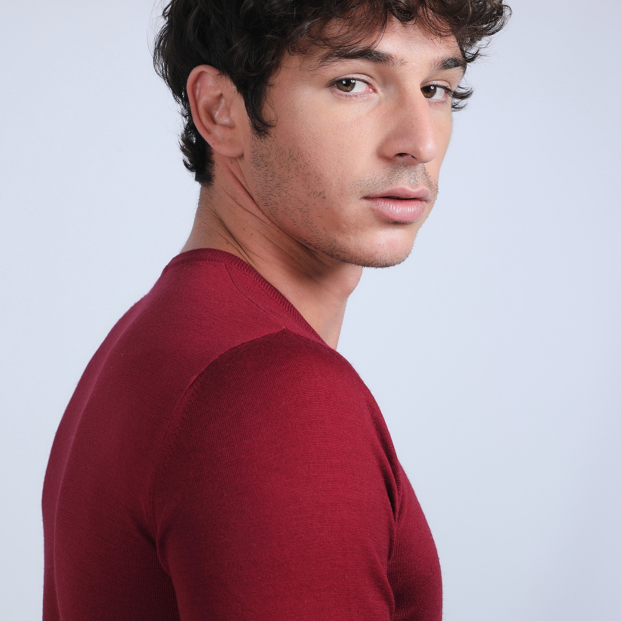 Pull col rond en laine mérinos - Bardem 6681 rouge - 51 bordeaux