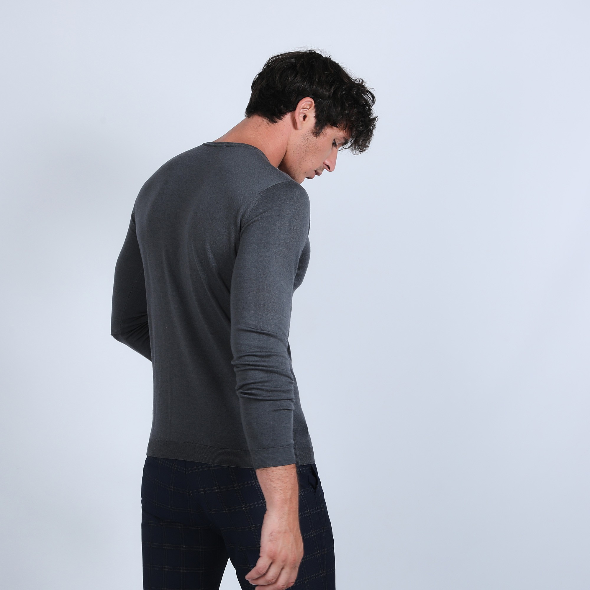 Pull col rond en laine mérinos - Bardem 6611 gris anthracite - 10 gris foncé