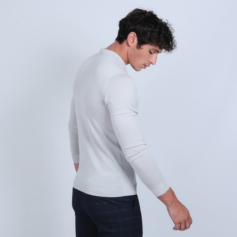 Jumper with polo shirt collar in merino wool - Eni