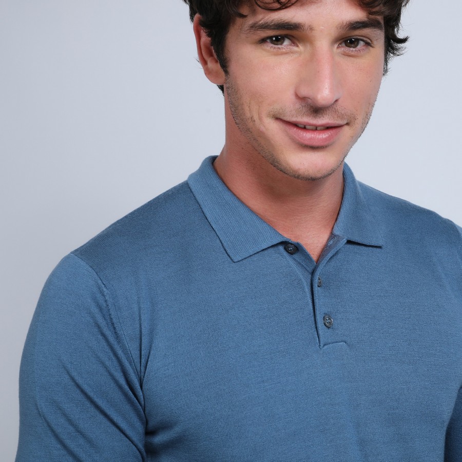 Jumper with polo shirt collar in merino wool - Eni