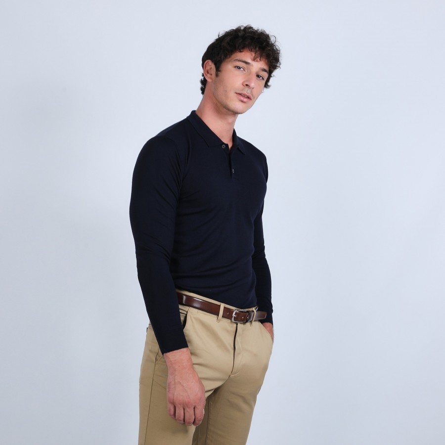 Jumper with polo shirt collar in merino wool - Eni