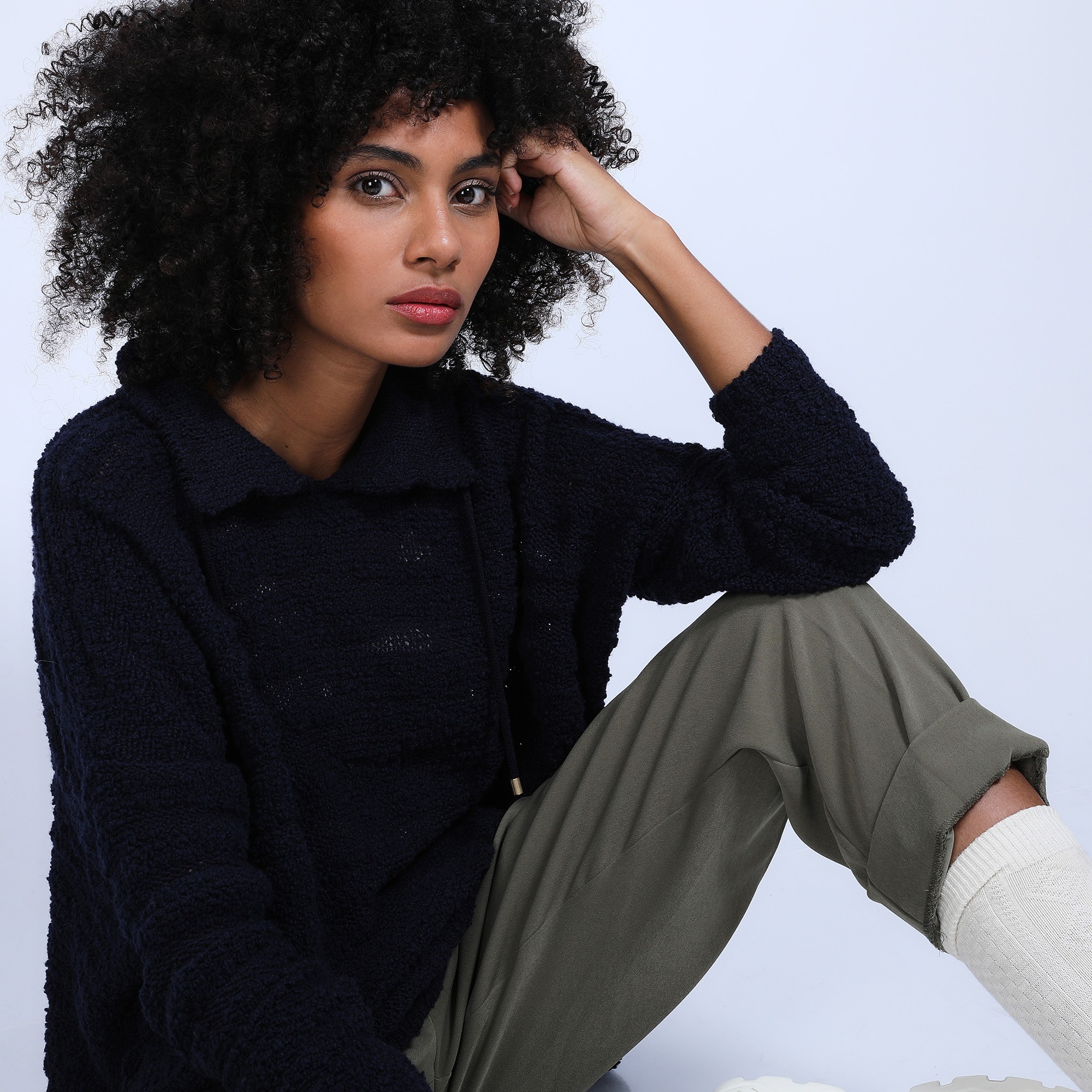 Pull oversize à lacet - Semya 6640 marine - 05 Bleu marine