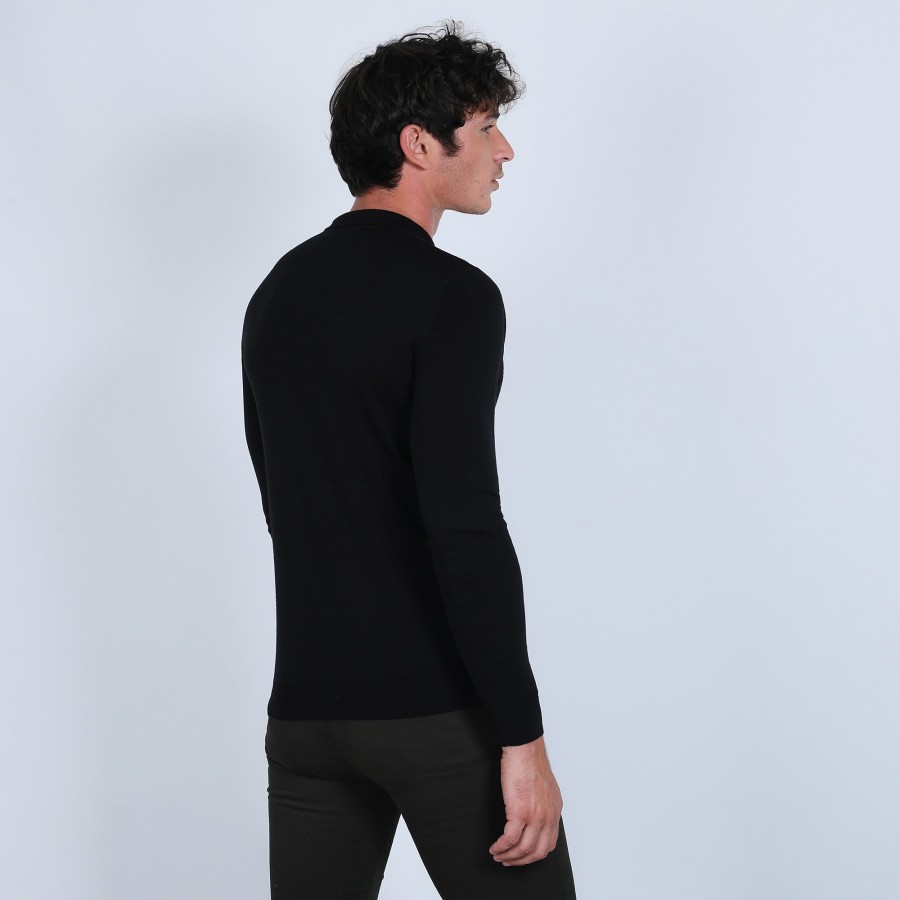 Jumper with polo shirt collar in merino wool - Eni