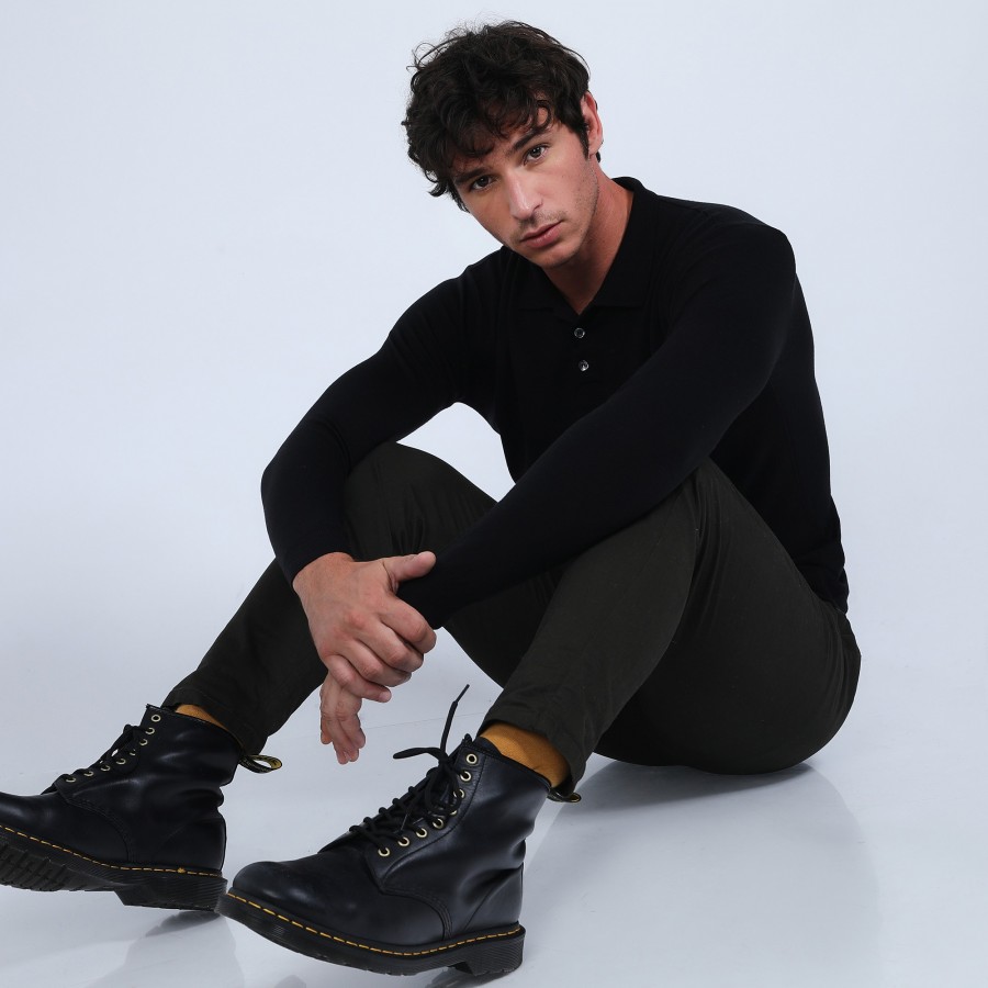 Jumper with polo shirt collar in merino wool - Eni