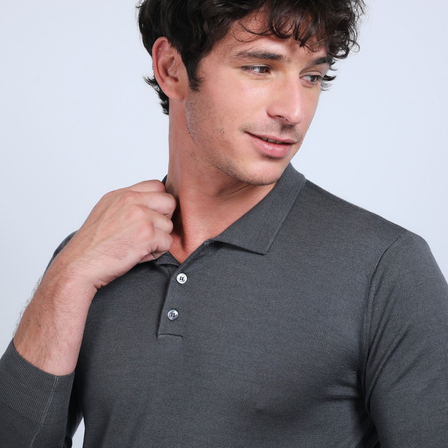 Jumper with polo shirt collar in merino wool - Eni