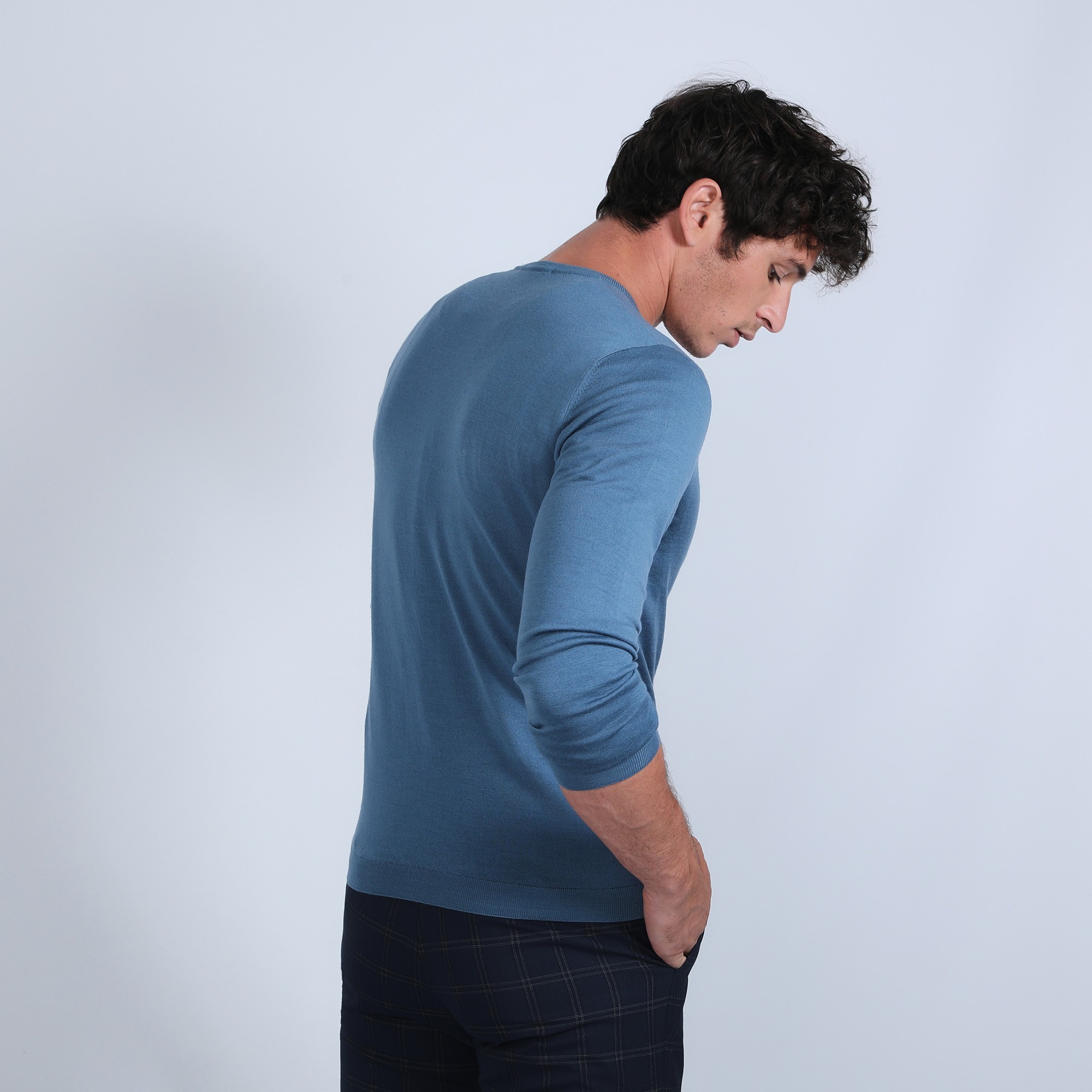 Gilet boutonné en laine mérinos - Brad 6641 crique - 06 bleu moyen