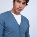 Gilet boutonné en laine mérinos - Brad 6641 crique - 06 bleu moyen