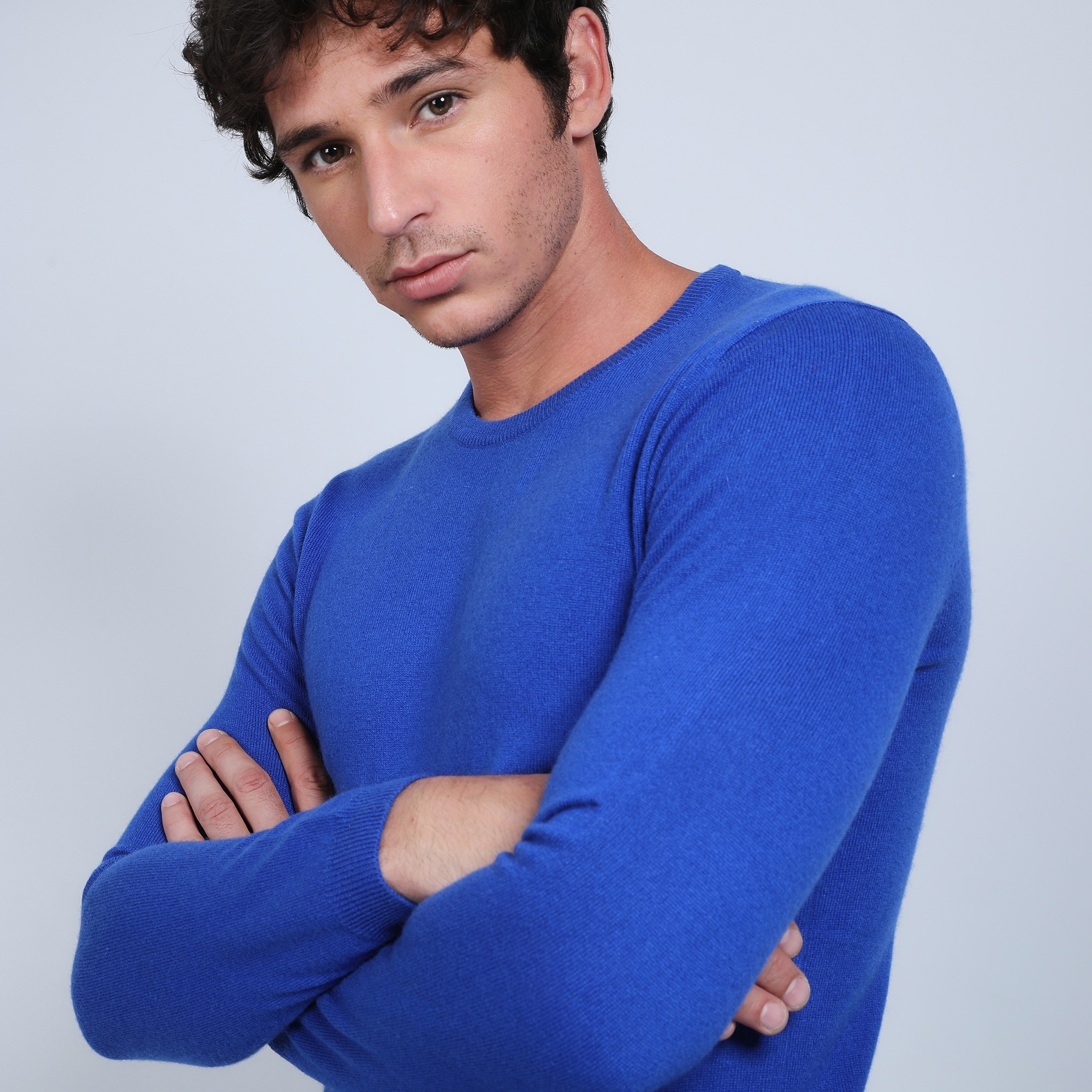 Pull col rond en cachemire - Benoit 6645 bleu dur - 48 bleu roi