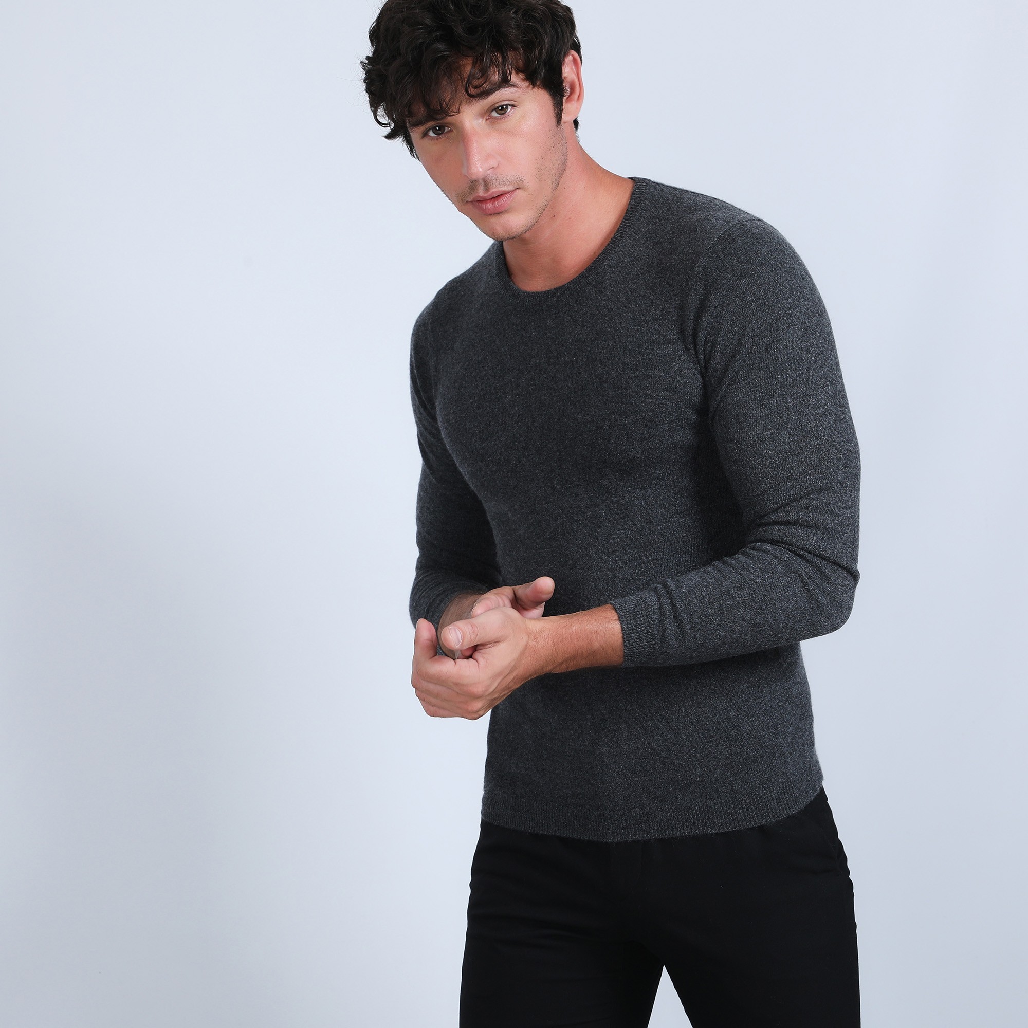 Pull col rond en cachemire - Benoit 6611 gris anthracite - 10 gris foncé