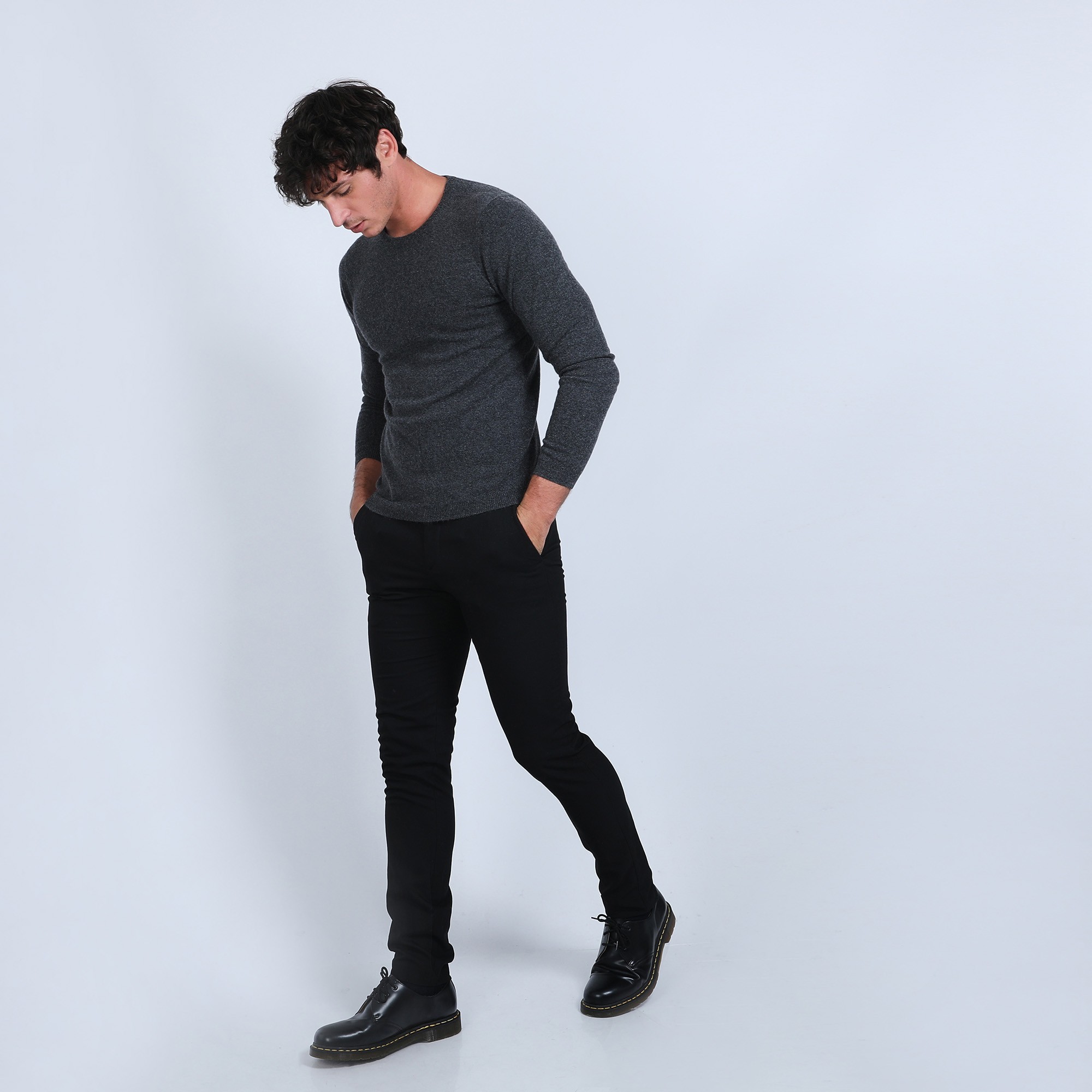 Pull col rond en cachemire - Benoit 6611 gris anthracite - 10 gris foncé