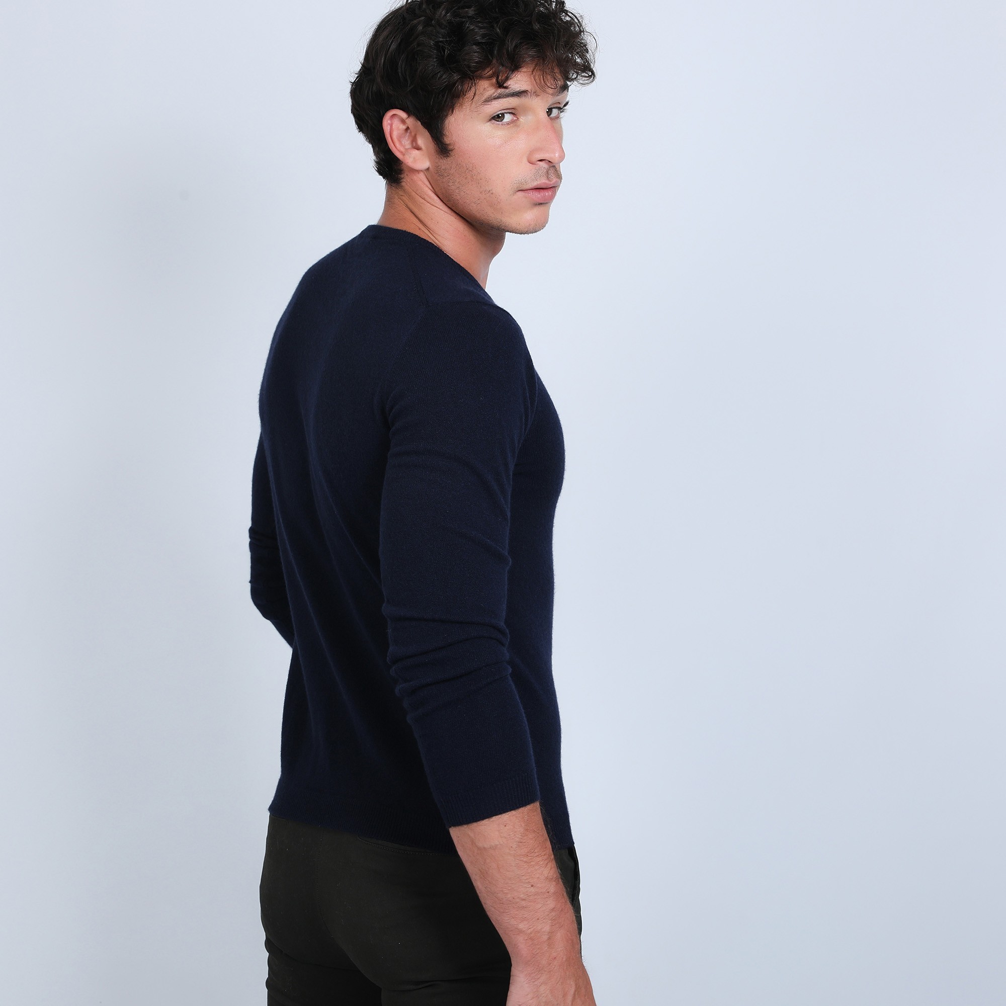 Pull col rond en cachemire - Benoit 6640 marine - 05 bleu marine