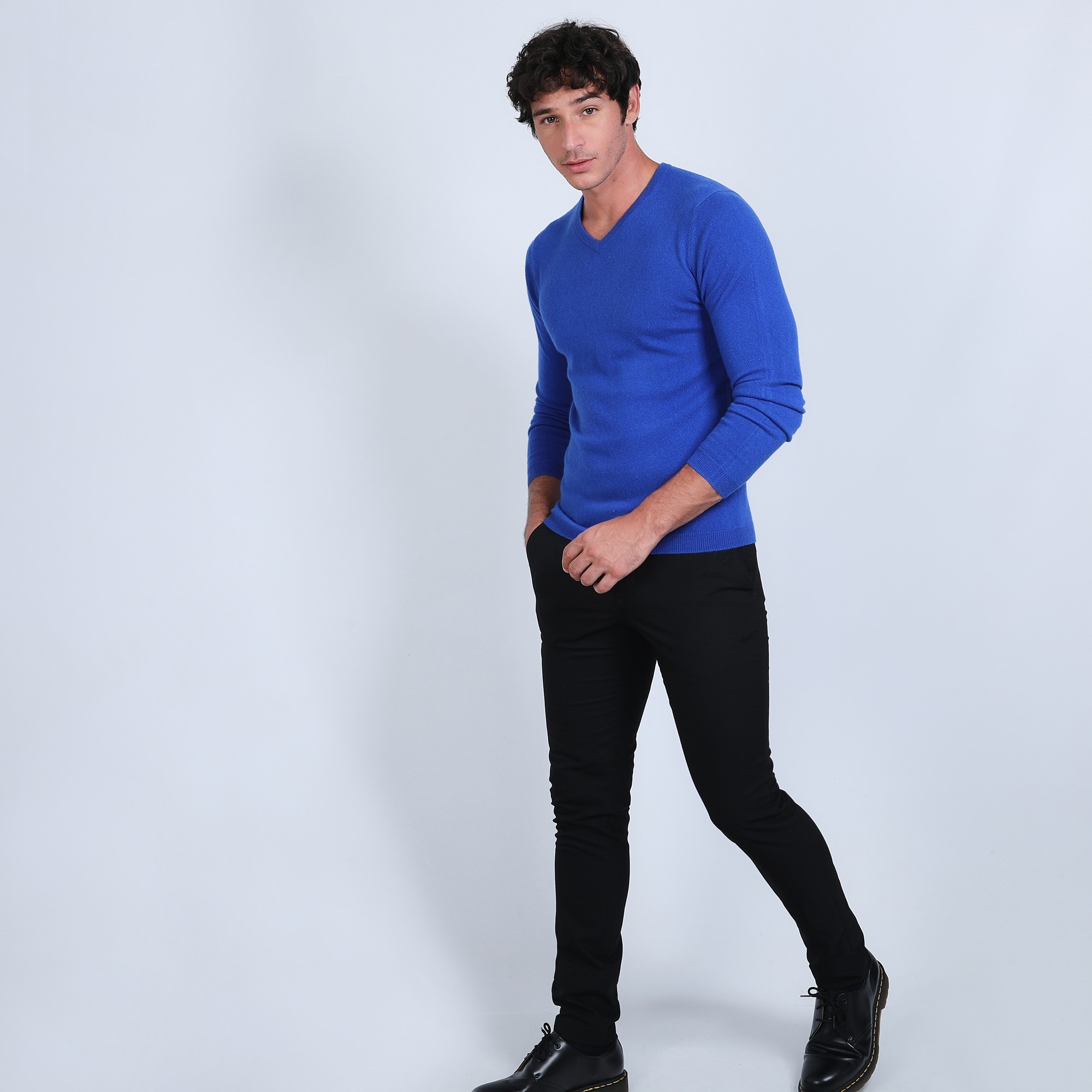 Pull col V en cachemire - Benjamin 6645 bleu dur - 