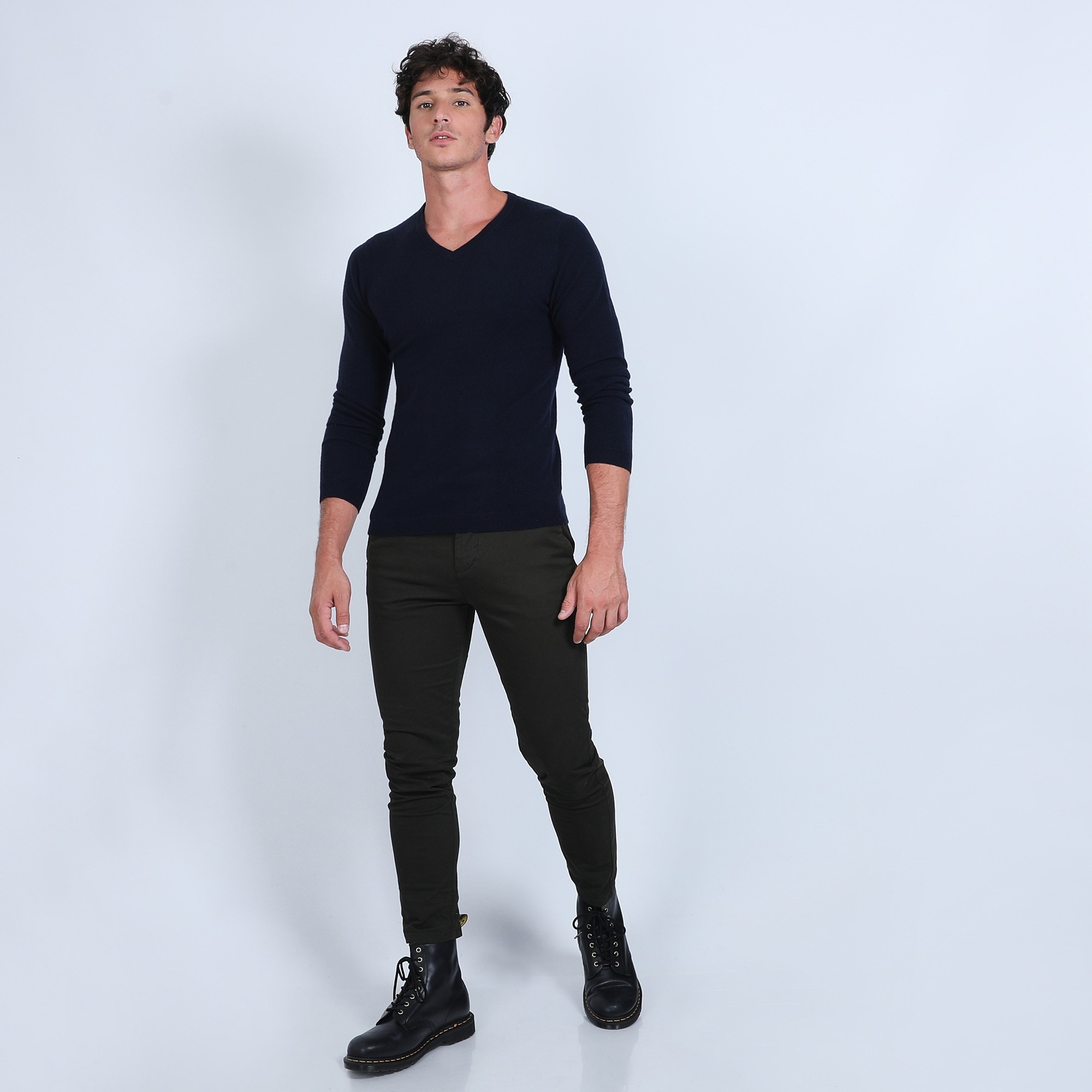 Pull col V en cachemire - Benjamin 6640 marine - 05 bleu marine