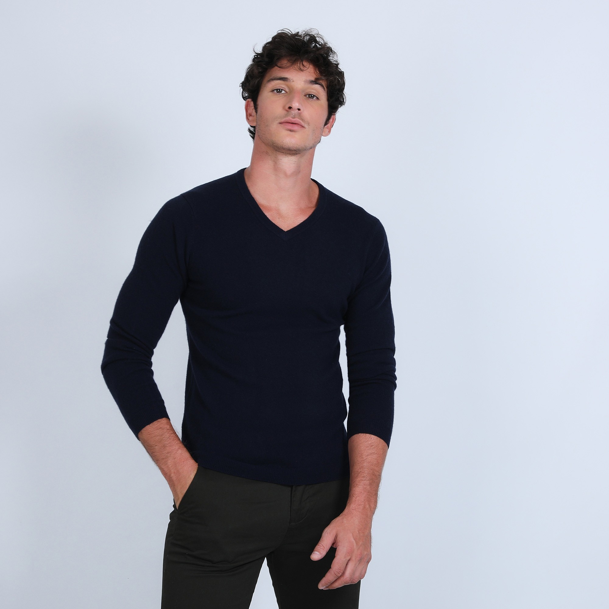 Pull col V en cachemire - Benjamin 6640 marine - 05 bleu marine