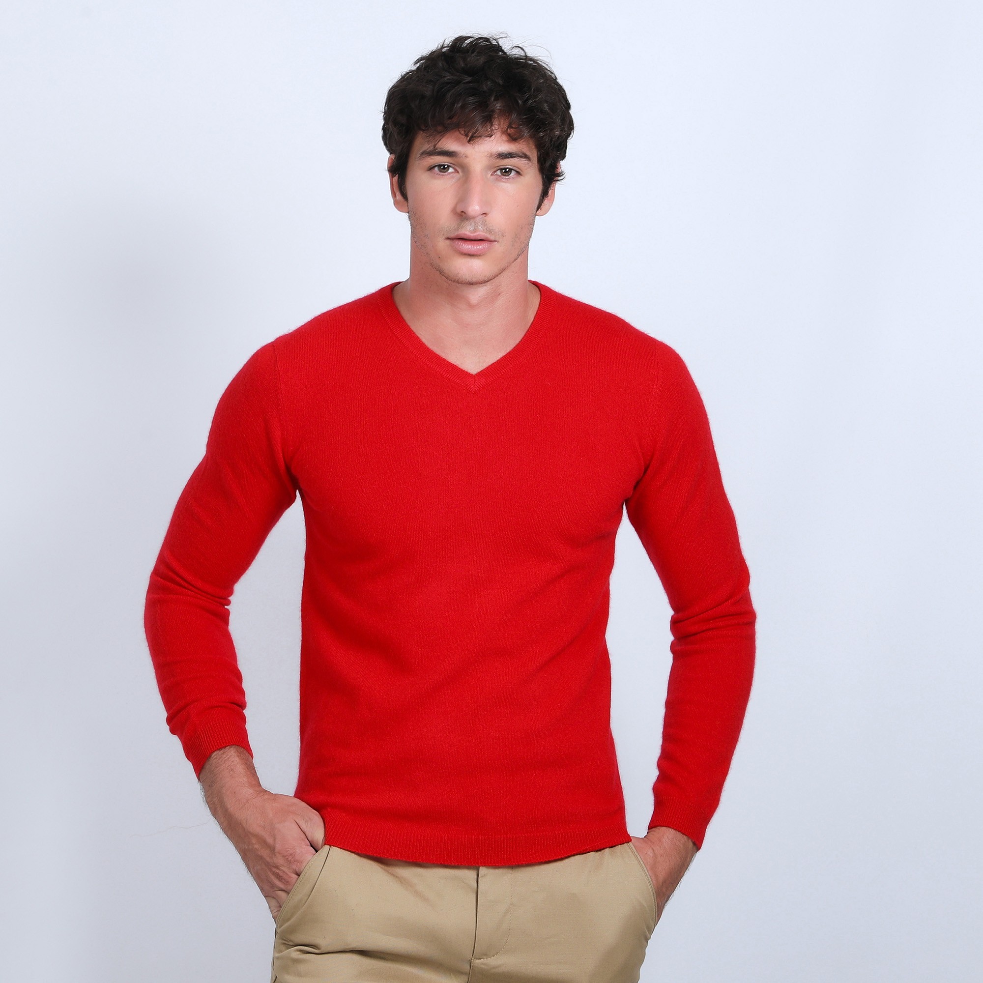 Pull col V en cachemire - Benjamin 6680 ecarlate - 52 rouge