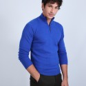 Pull col zippé en cachemire 2 fils - Blaise 6645 bleu dur - 48 bleu roi