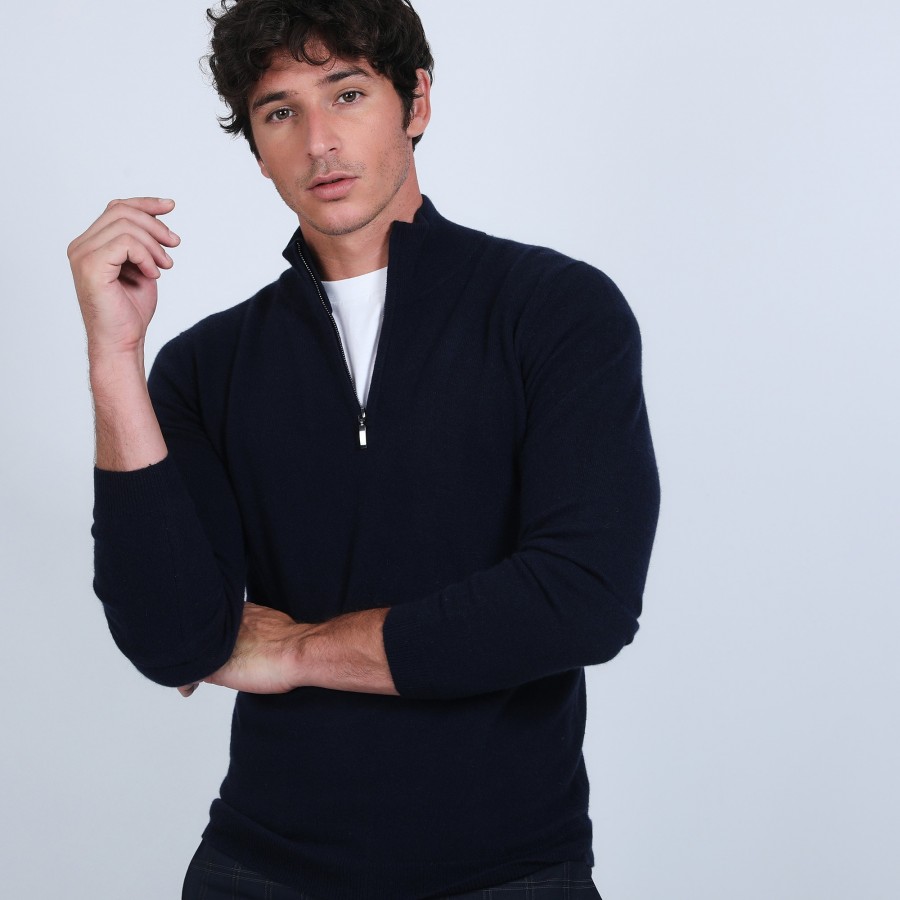 Suéter de cashmere com zíper e gola dupla - Emile