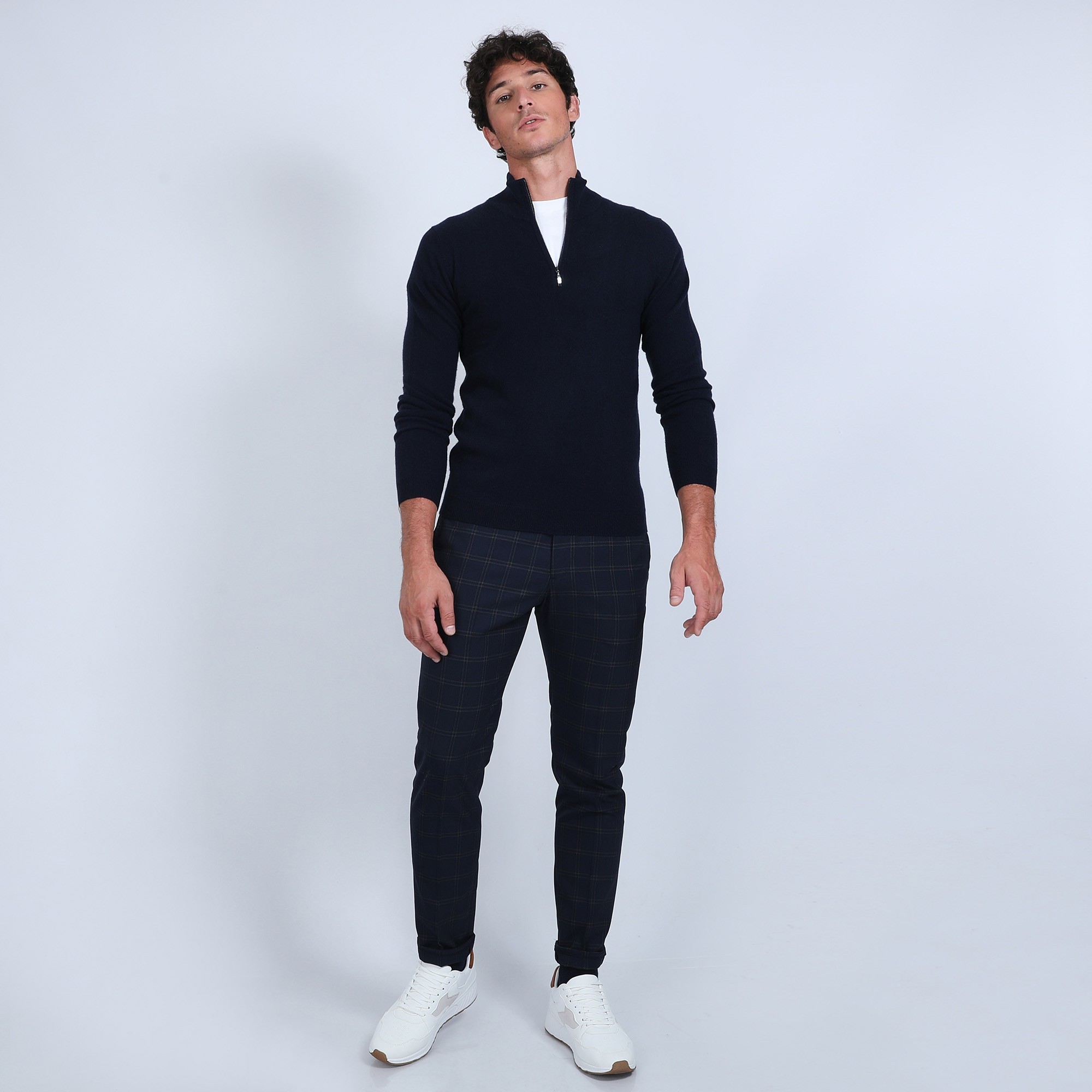 Pull col zippé en cachemire 2 fils - Blaise 6640 marine - 05 bleu marine