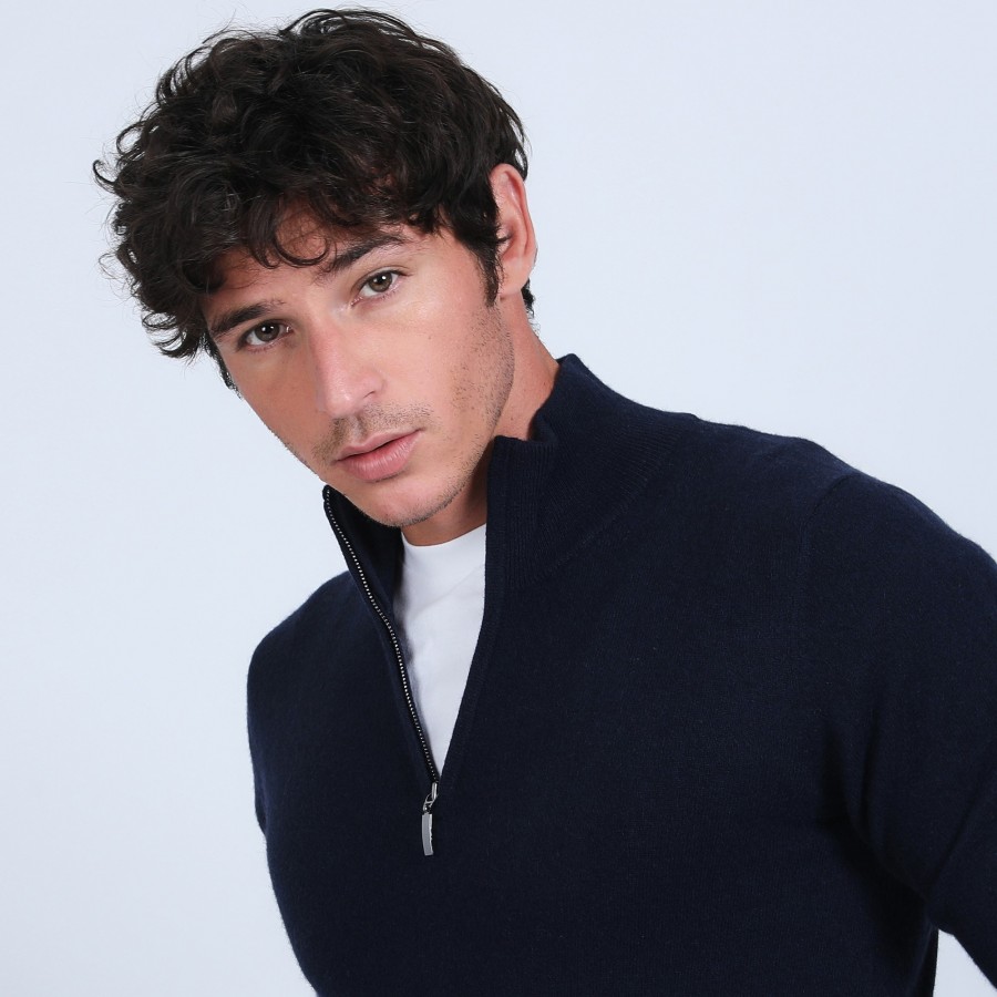 Suéter de cashmere com zíper e gola dupla - Emile