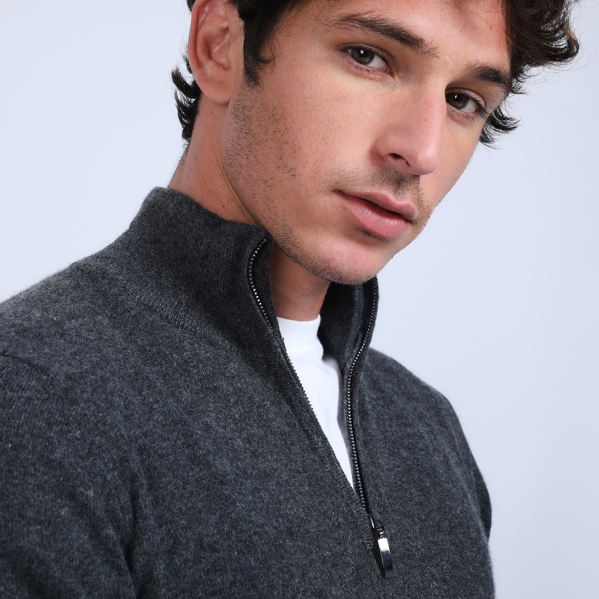 Pull col zippé en cachemire 2 fils - Blaise 6611 gris anthracite - 10 gris foncé