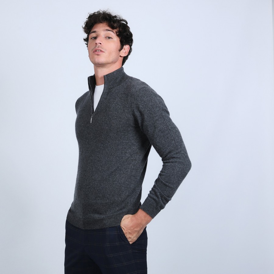 Suéter de cashmere com zíper e gola dupla - Emile
