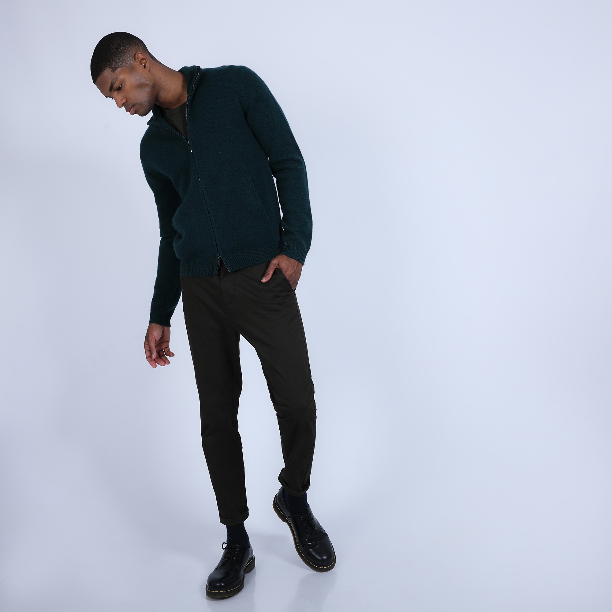 Gilet zippé en cachemire 4 fils - Balthazar 6642 emeraude - 21 vert fonce