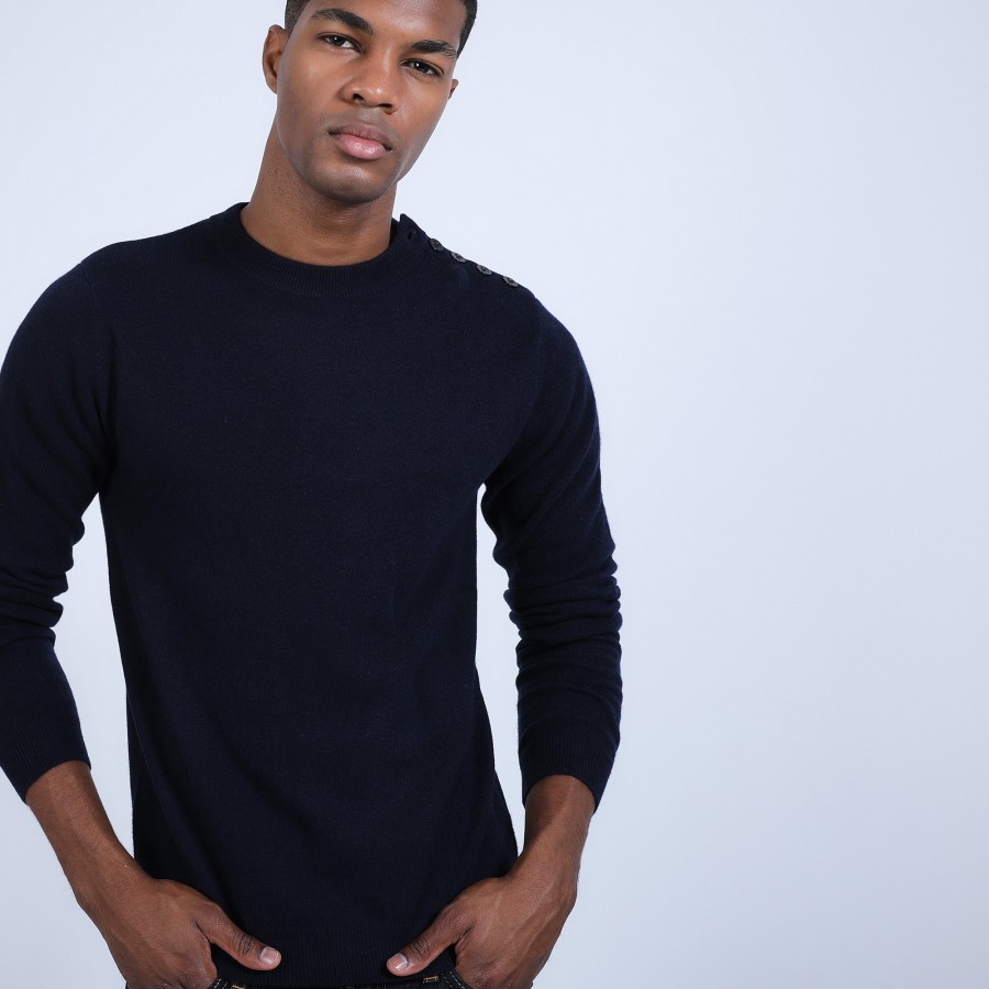 Suéter de cashmere com botões nos ombros - Bonifas