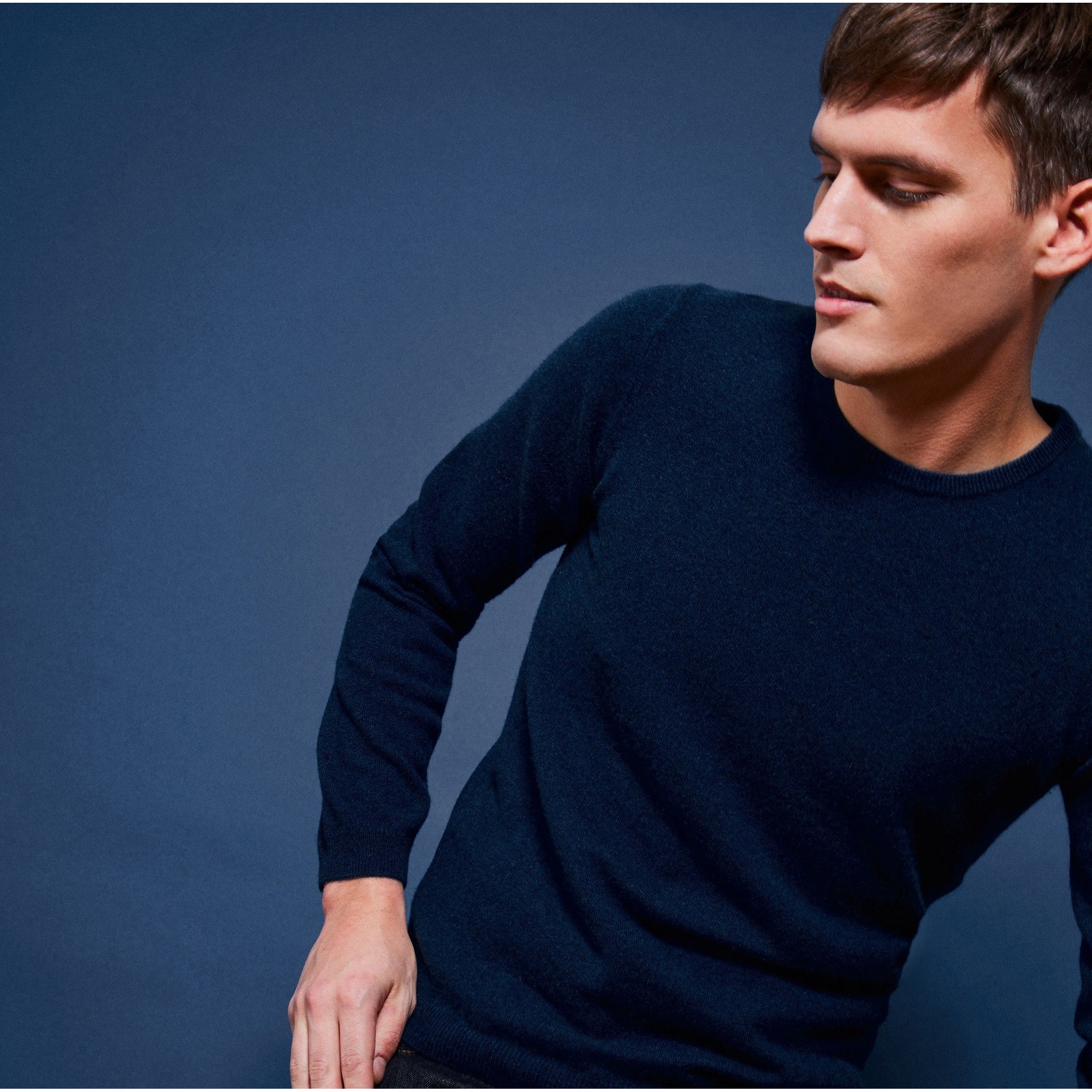 Pull col rond en cachemire - Benoit 6640 marine - 05 bleu marine