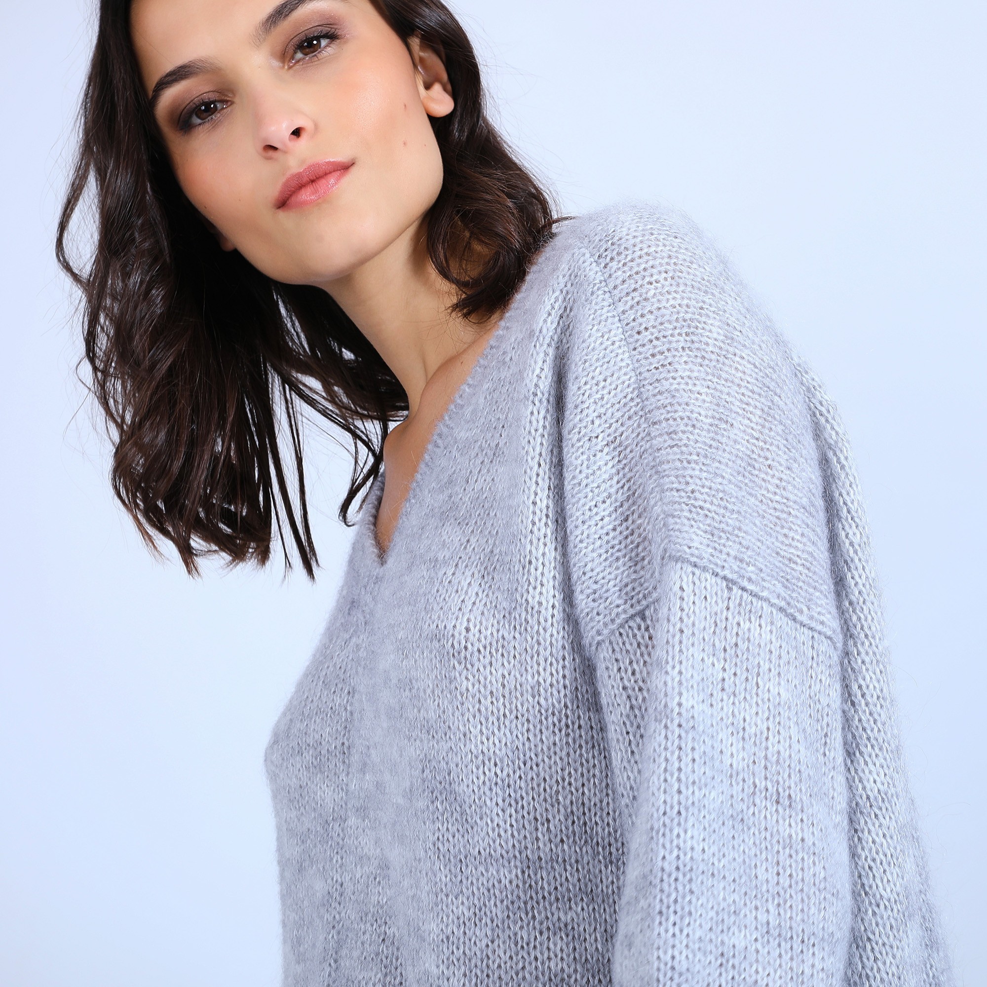 Pull col V avant et arrière en mohair - Simon