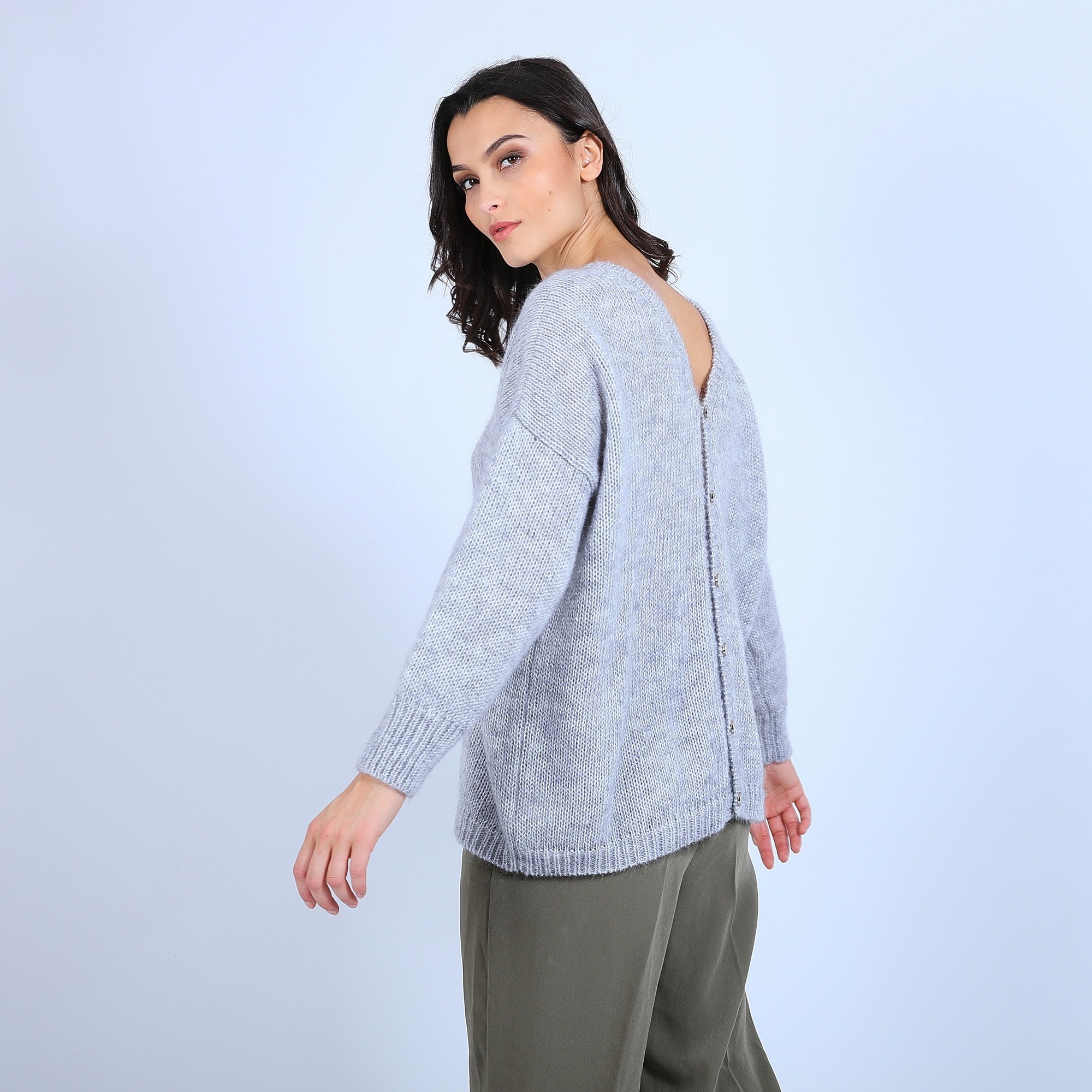 Pull col V avant et arrière en mohair - Simon