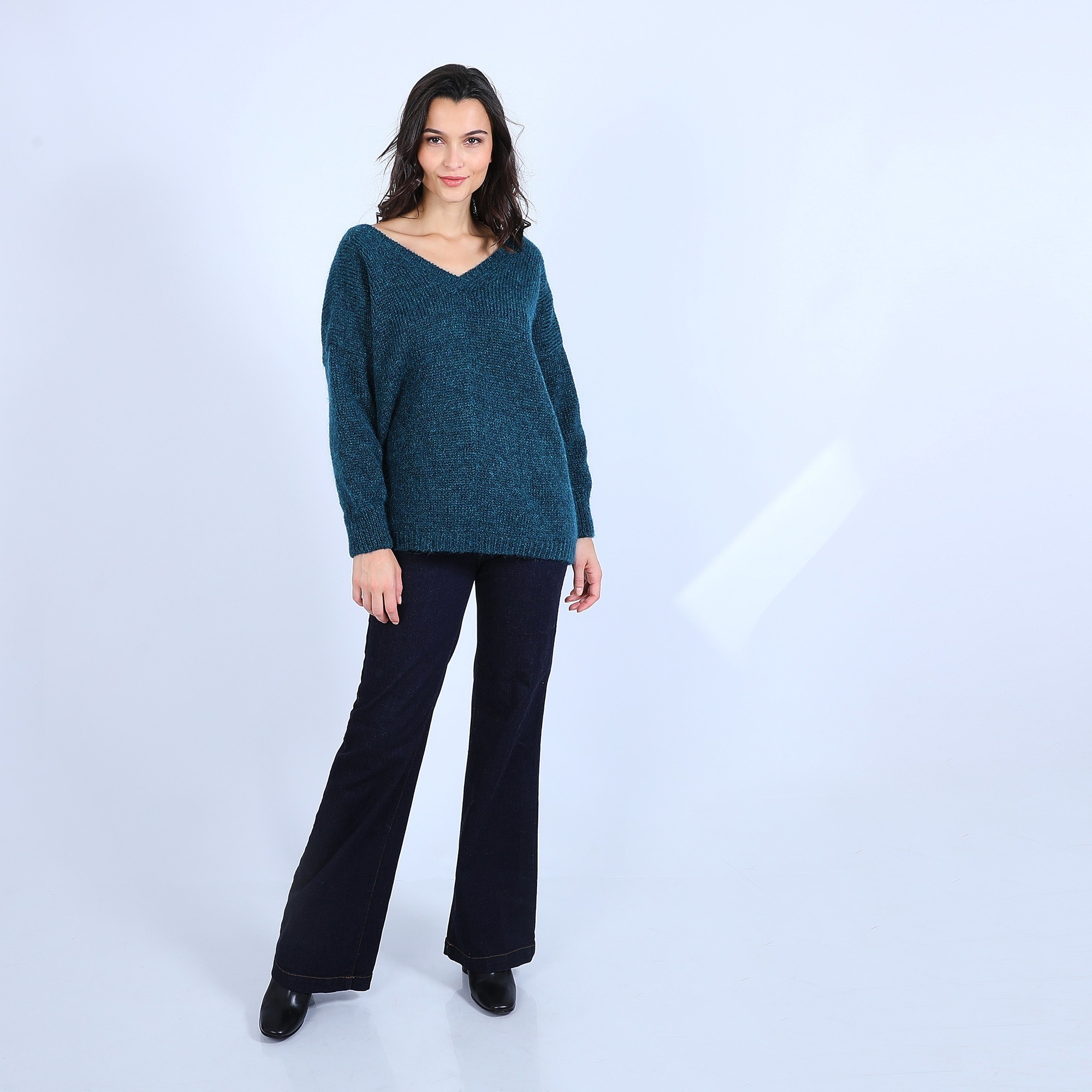 Pull col V avant et arrière en mohair - Simon