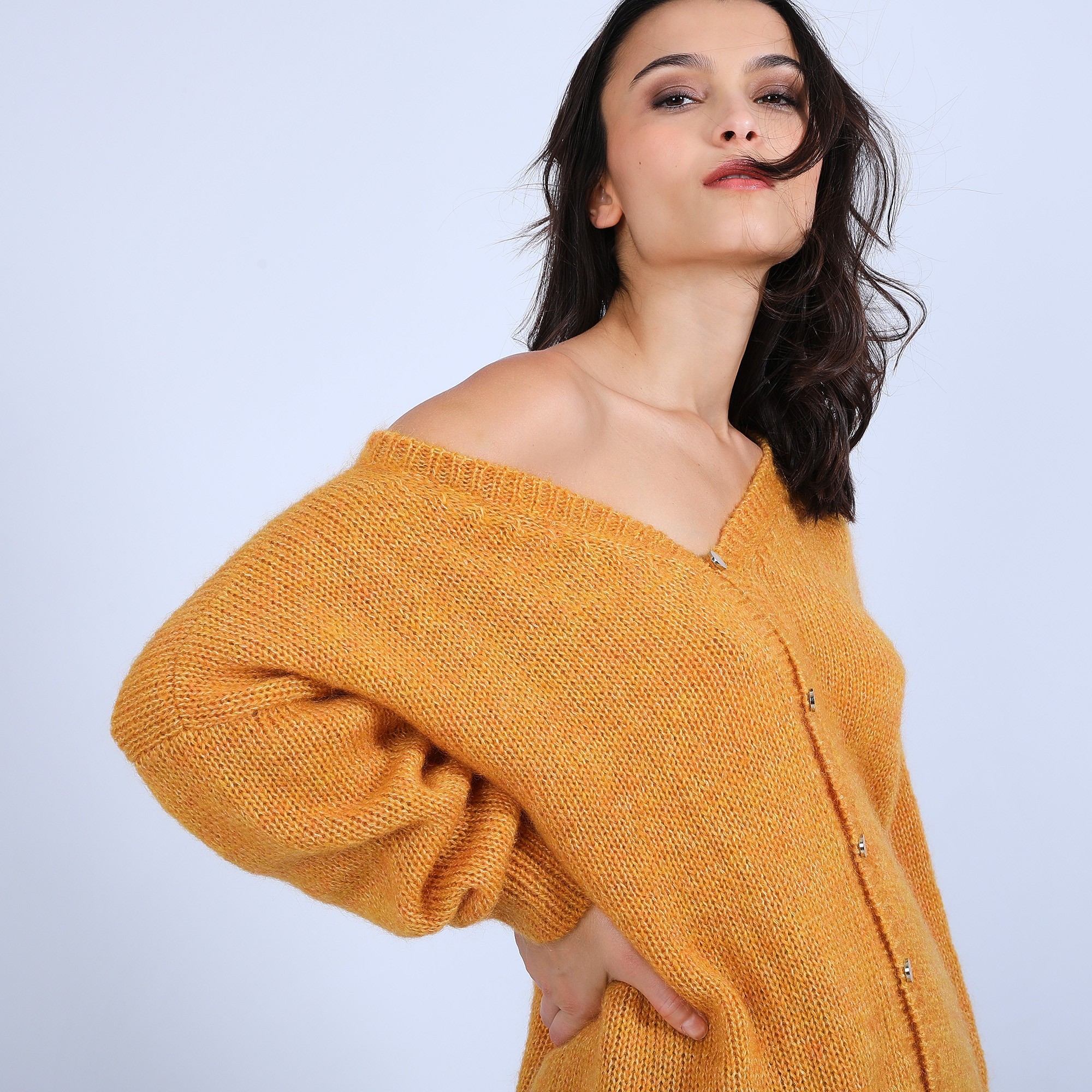 Pull col V avant et arrière en mohair - Simon