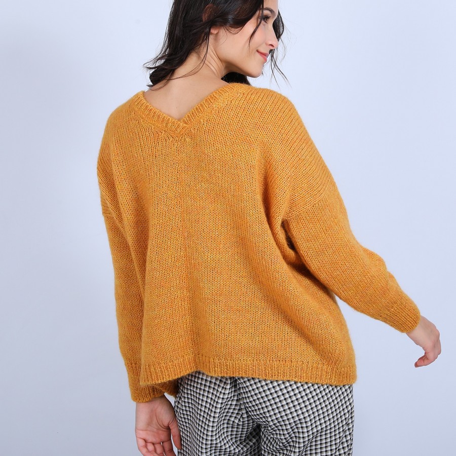 Pull col V avant et arrière en mohair - Simon