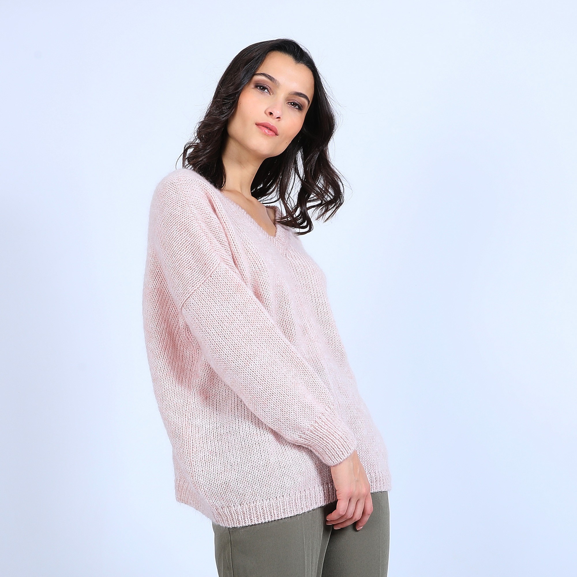 Pull col V avant et arrière en mohair - Simon