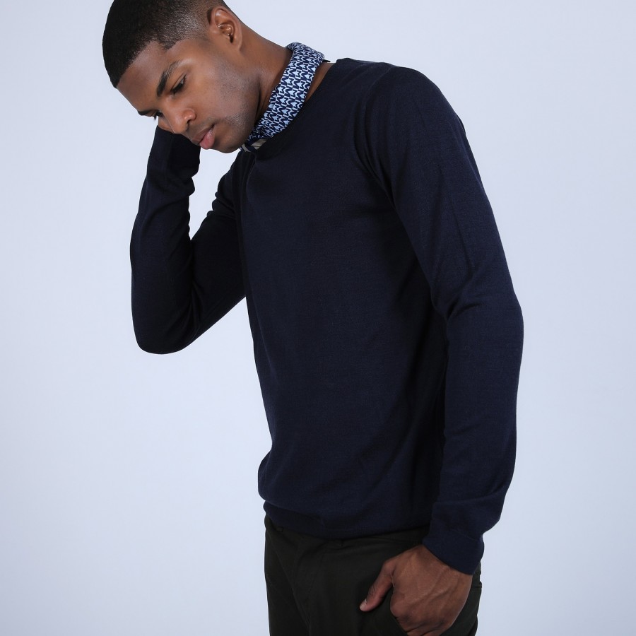 Round-neck jumper in wool and silk - Barsam
