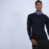 Pull col rond en laine et soie - Barsam 6640 marine - 05 Bleu marine