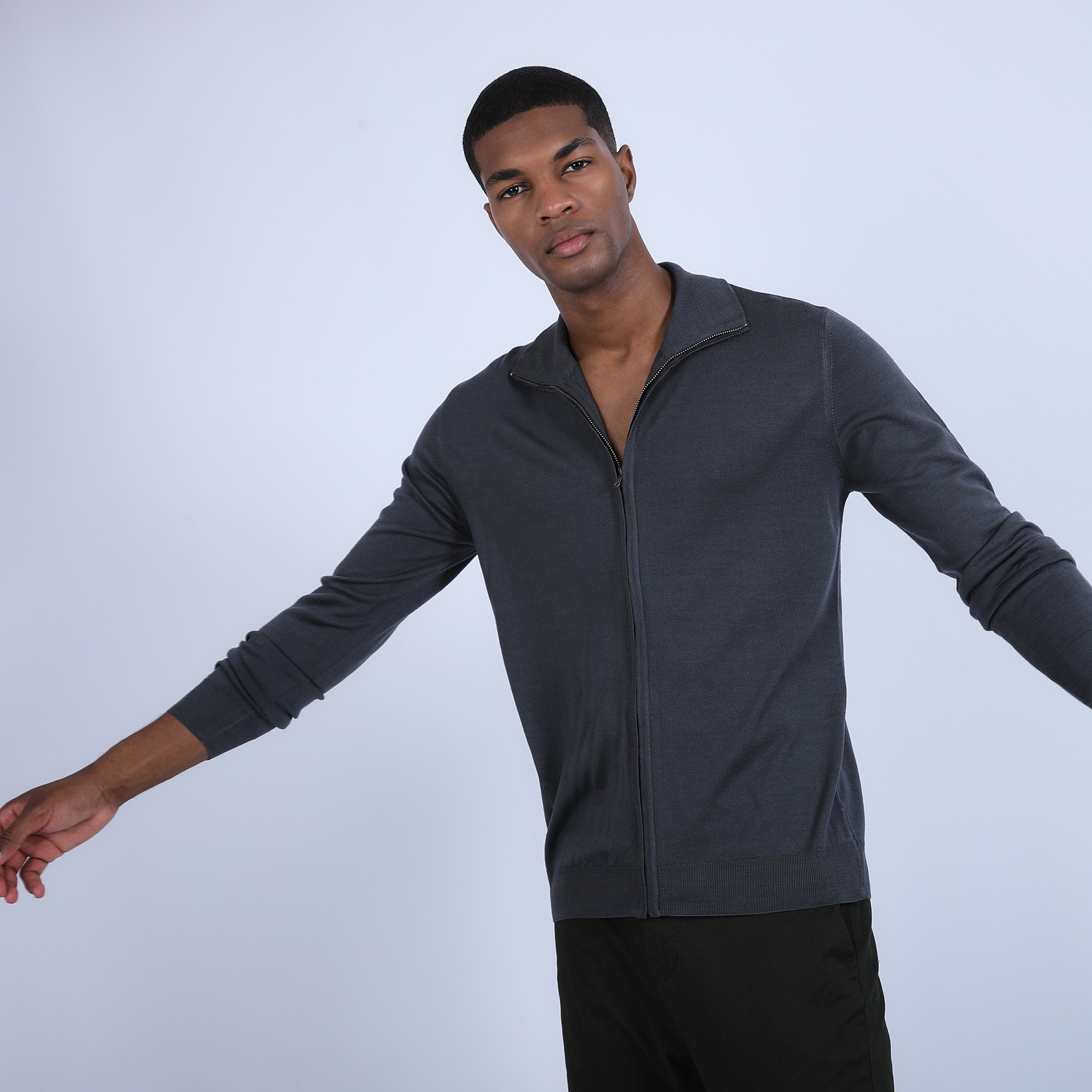 Gilet zippé en laine mérinos - Bastian 6611 gris anthracite - 10 Gris foncé