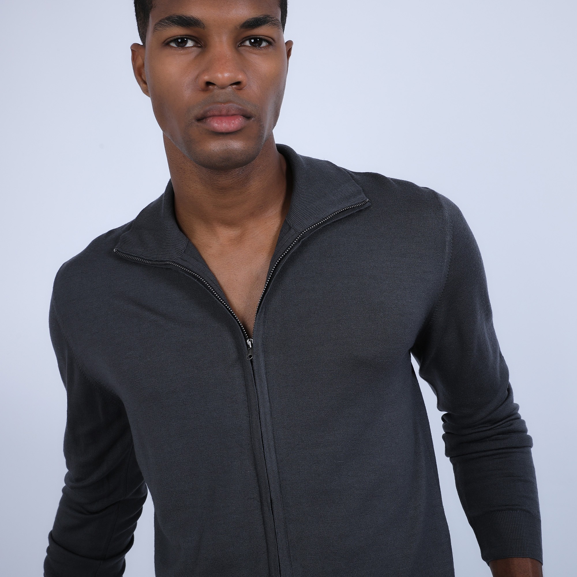 Gilet zippé en laine mérinos - Bastian 6611 gris anthracite - 10 Gris foncé