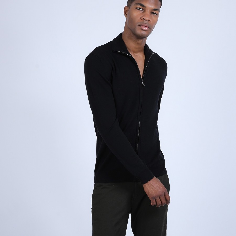 Zipped merino wool cardigan - Estian