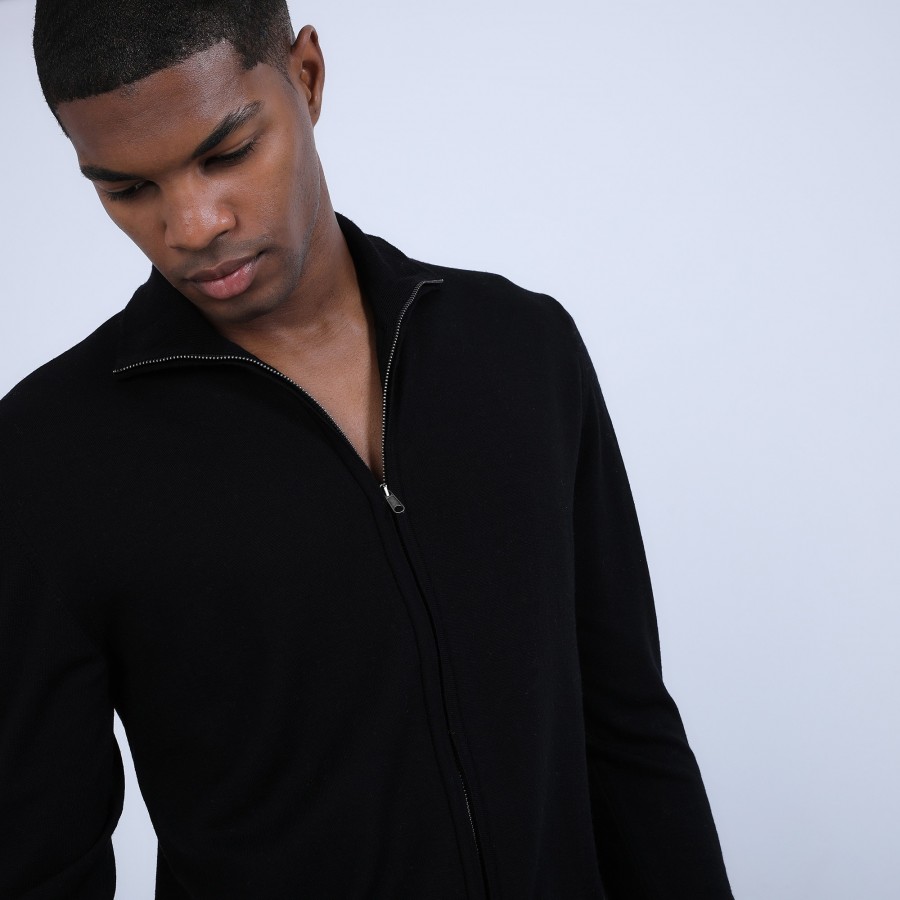 Zipped merino wool cardigan - Estian