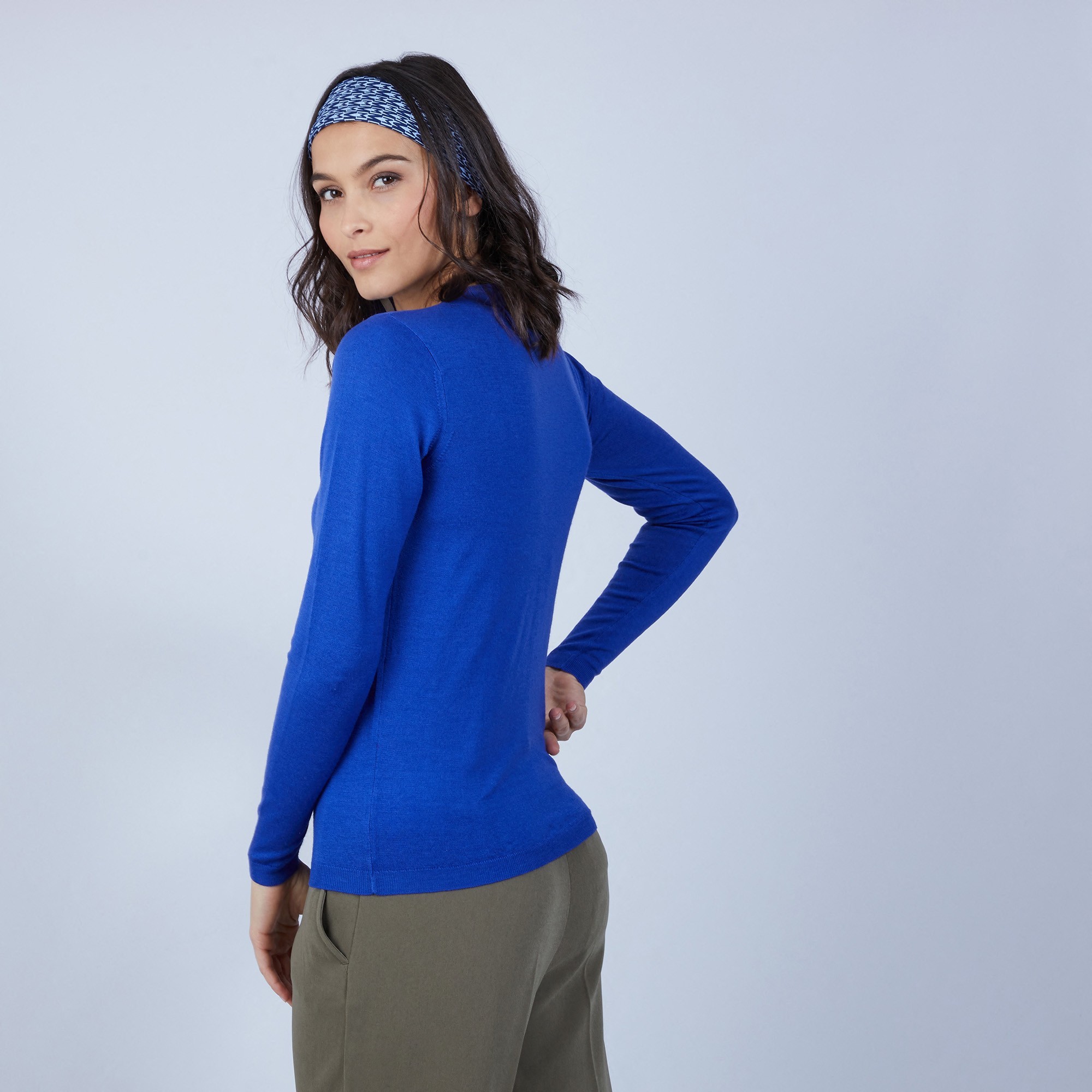 Pull col rond en laine mérinos - Berenice 6644 iris - 48 bleu roi