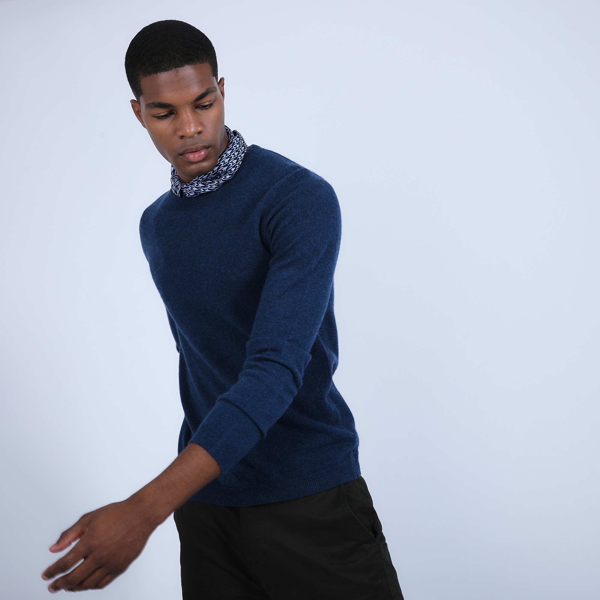 Pull col rond en cachemire - Benoit 6641 crique - 03 Bleu foncé