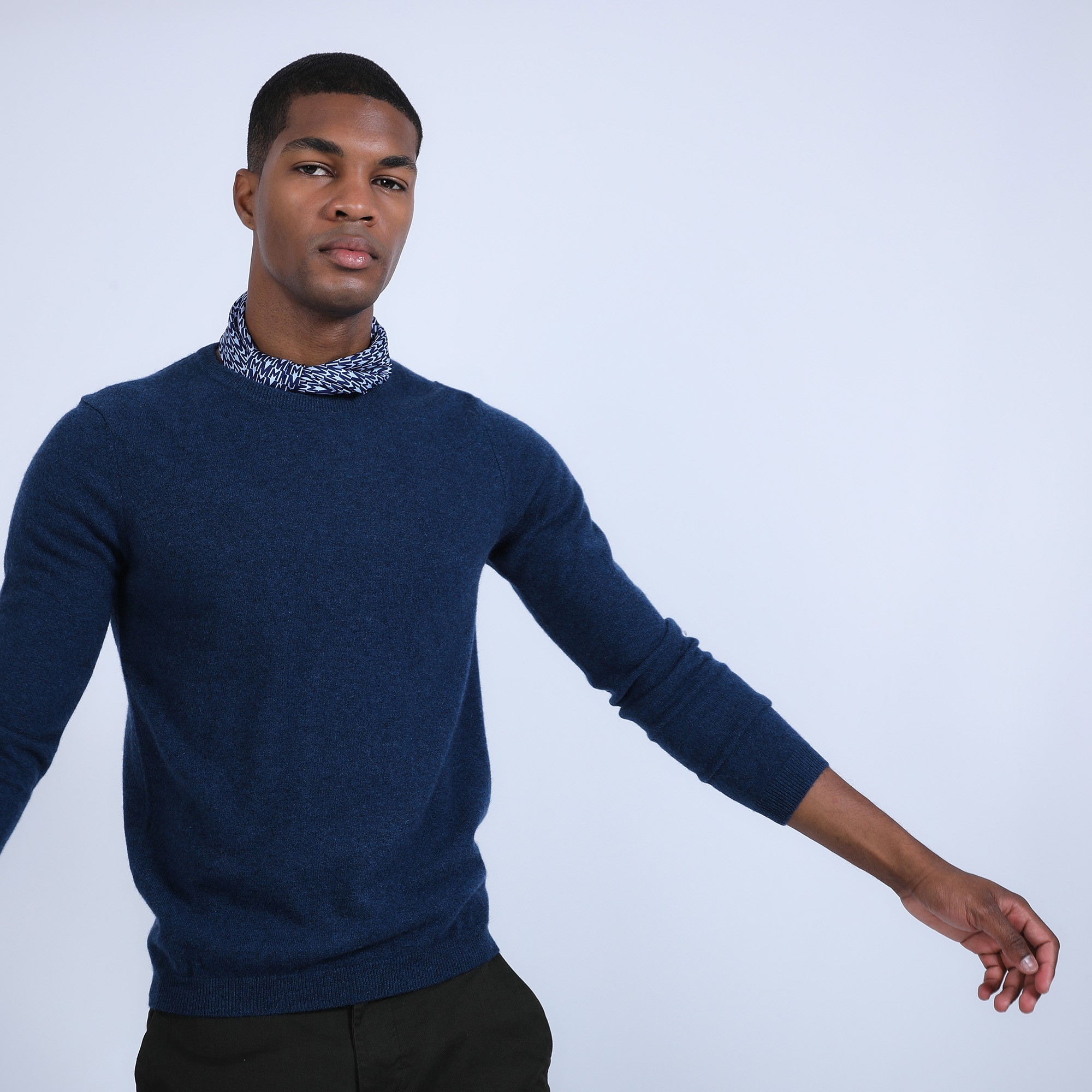 Pull col rond en cachemire - Benoit 6641 crique - 03 Bleu foncé