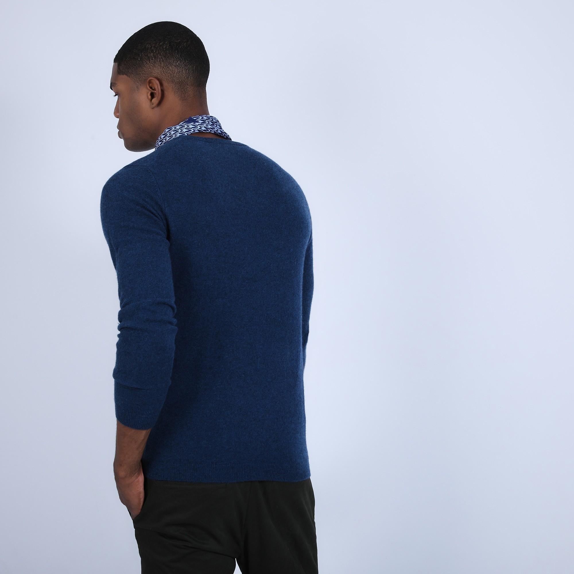 Pull col rond en cachemire - Benoit 6641 crique - 03 Bleu foncé