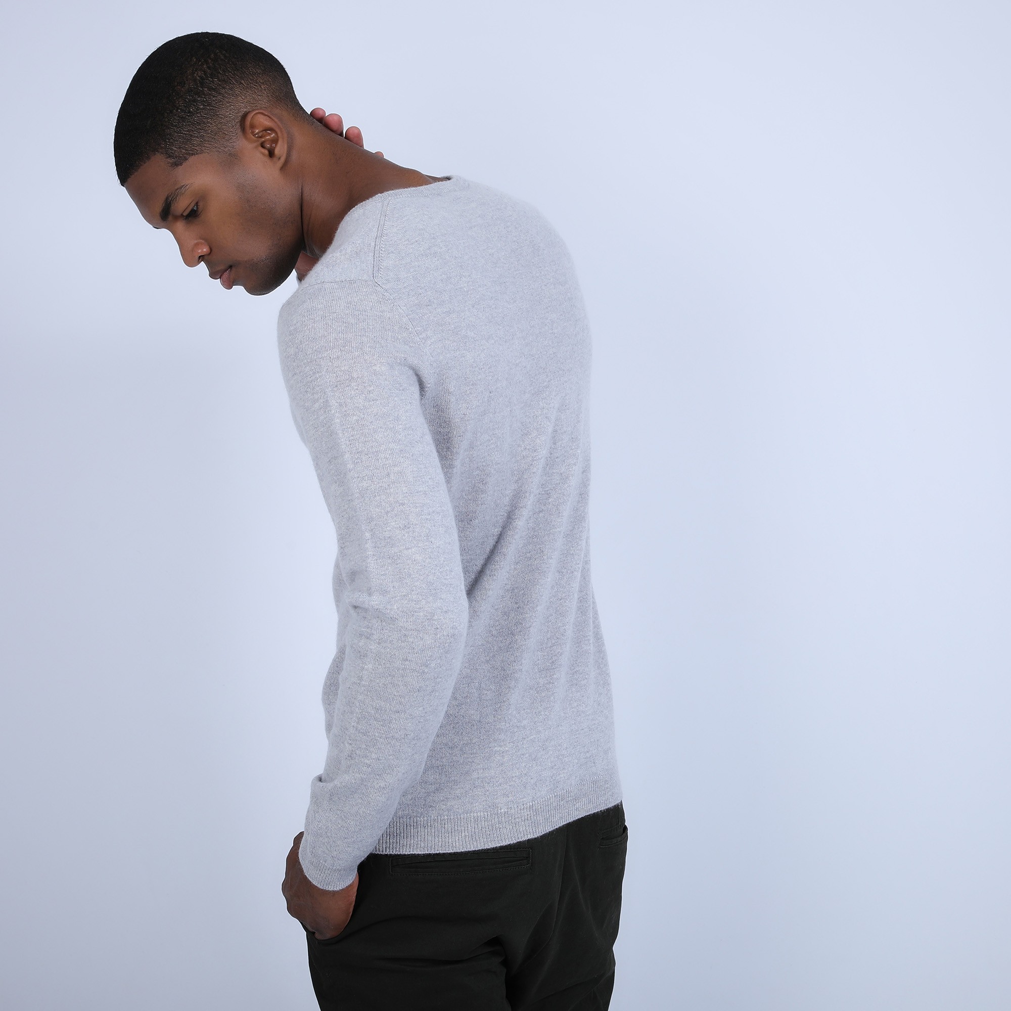 Pull col rond en cachemire - Benoit 6612 gris clair - 11 Gris clair