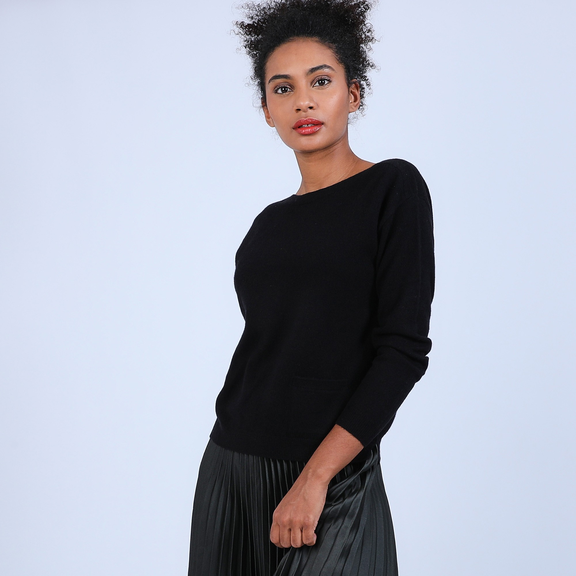 Pull col bateau en cachemire - Bal 6610 noir - 01 Noir