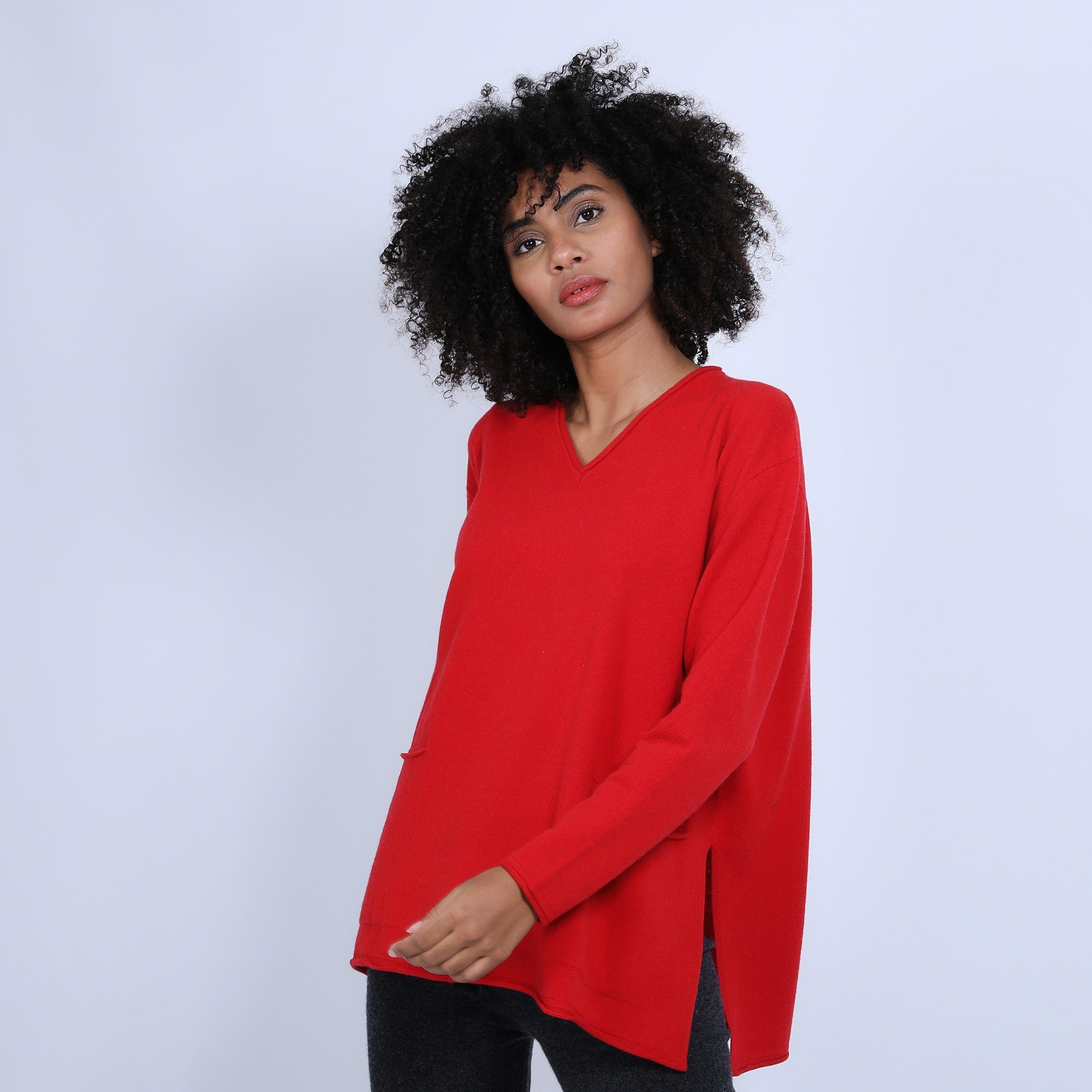 Pull en cachemire ample col V - Olyvia 6680 ecarlate - 52 Rouge