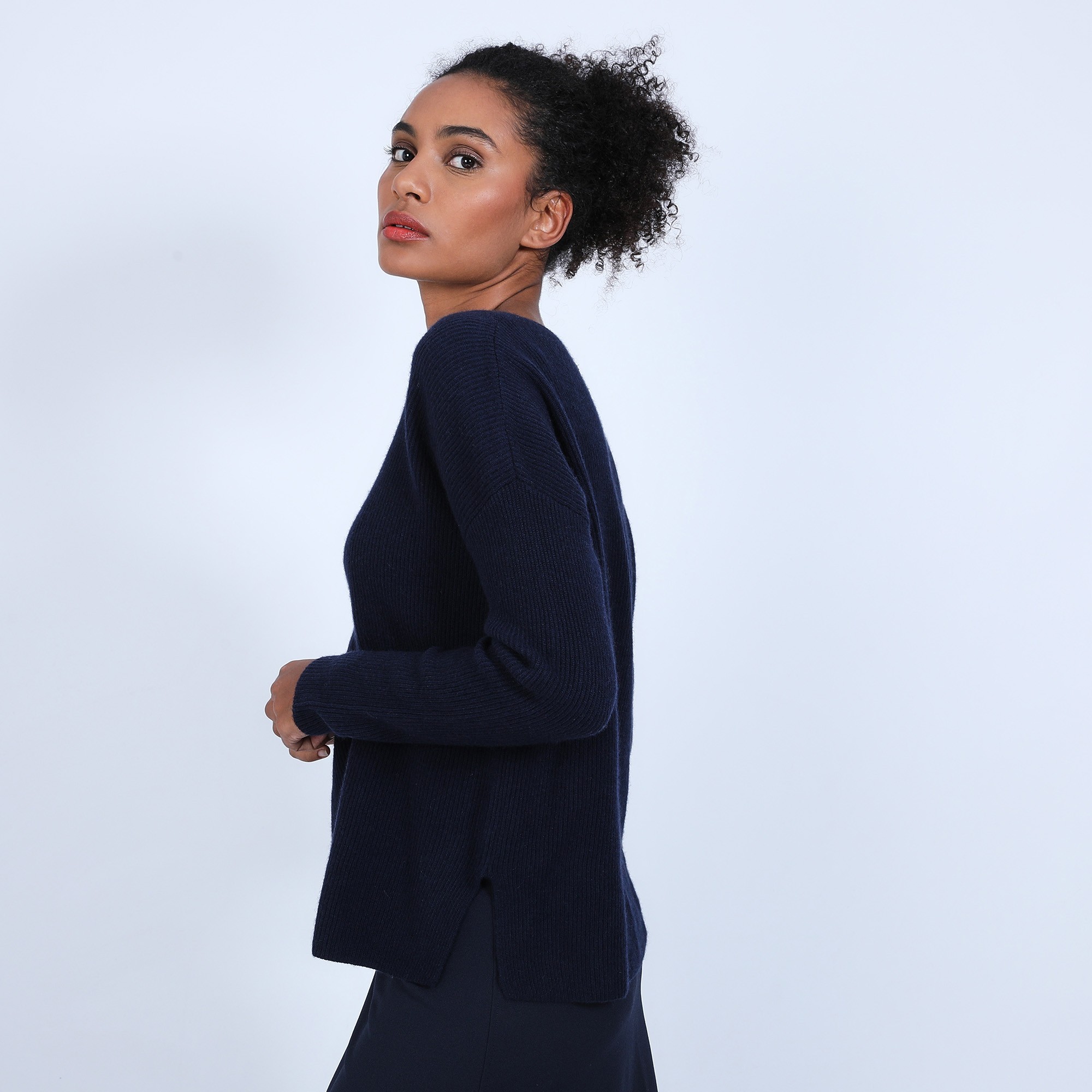 Pull col rond boutons arrière - Becky 6640 marine - 05 Bleu marine